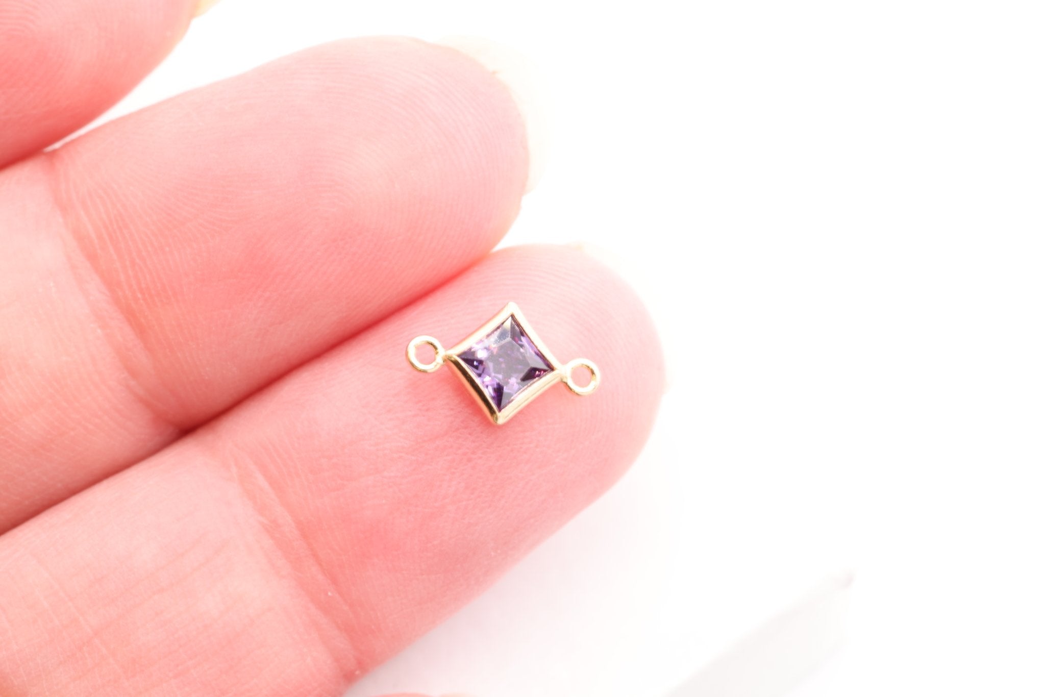 February Birthstone Amethyst CZ Connector Bezel Frame, 14/20 Gold - Filled, 4mm - HarperCrown