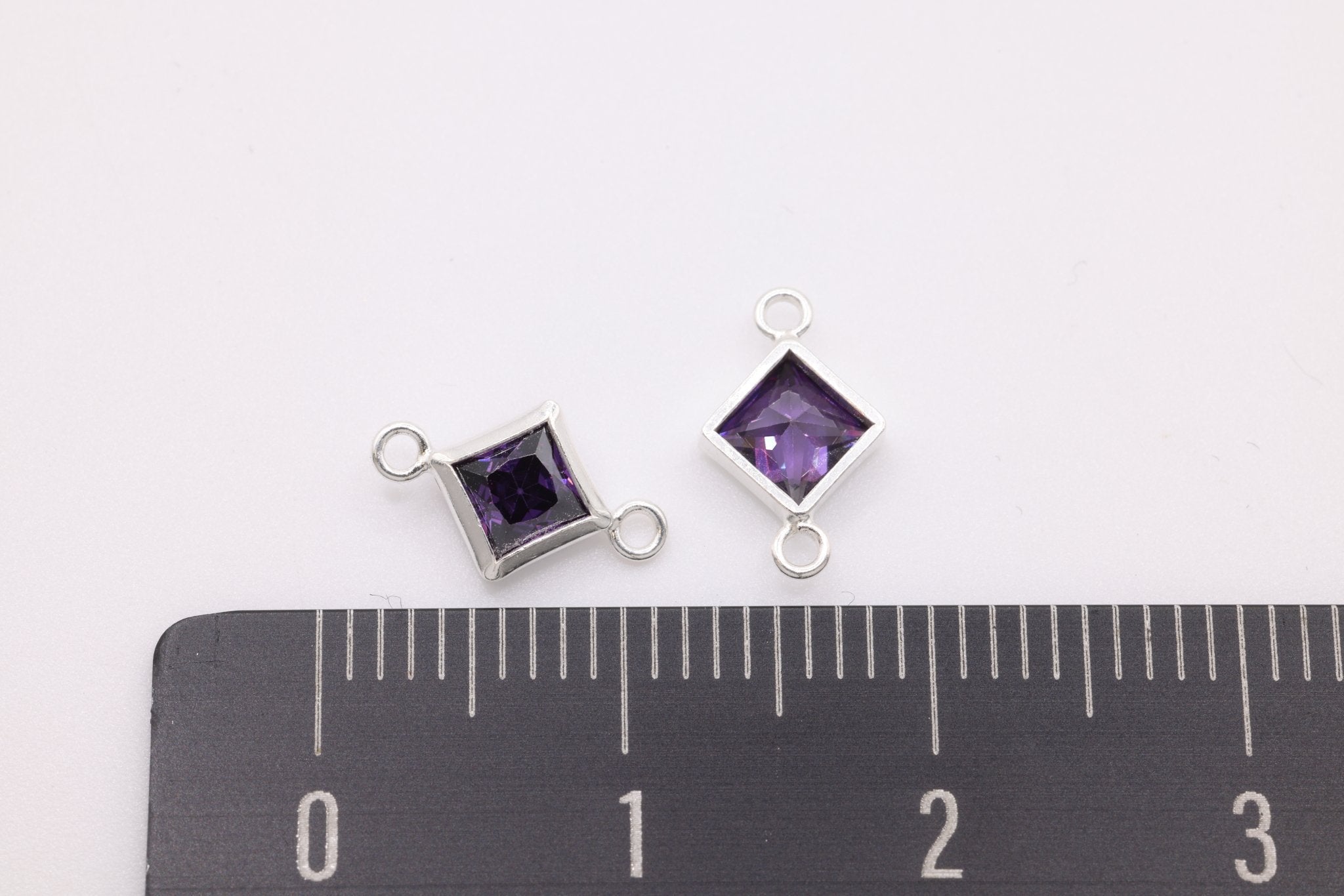 February Birthstone Amethyst CZ Connector Bezel Frame, Sterling Silver, 4mm - HarperCrown