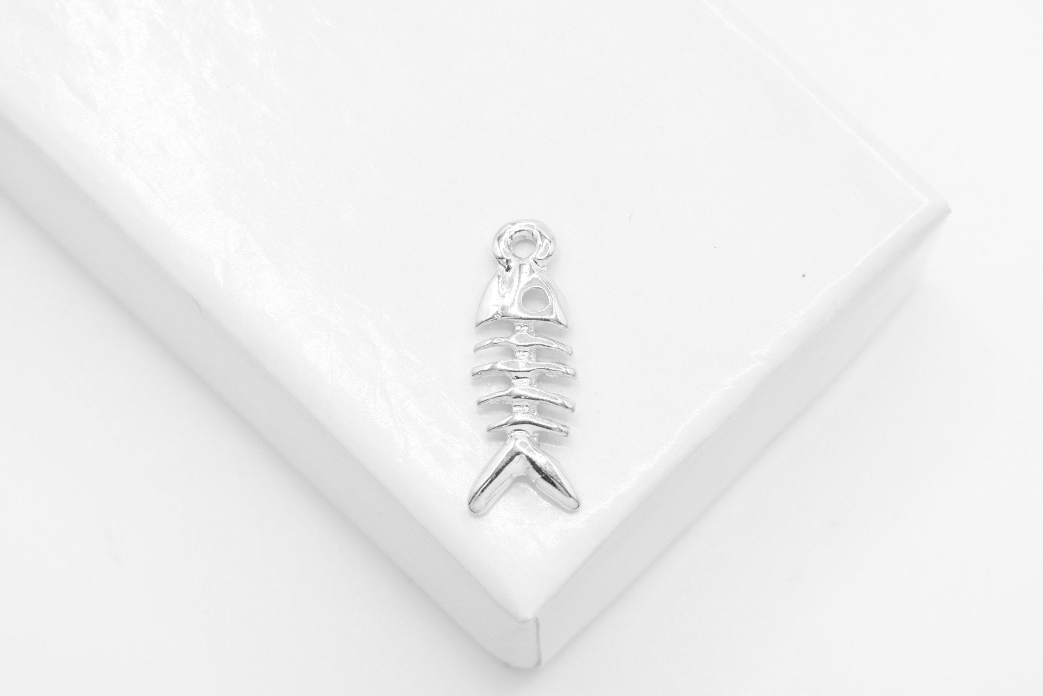 Fish Skeleton Charm, Wholesale, 925 Sterling Silver, 17mm x 6mm - HarperCrown