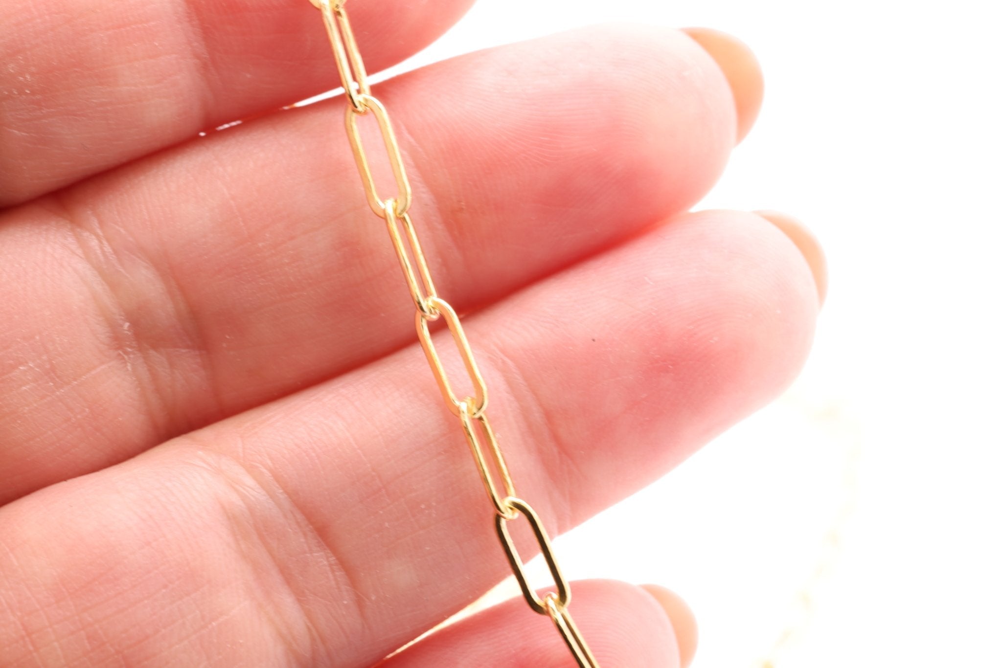 Flat Paperclip Chain, Gold - Filled, 8mm x 3mm, Bulk DIY Spool Pay Per Foot Jewelry Making Chain - HarperCrown