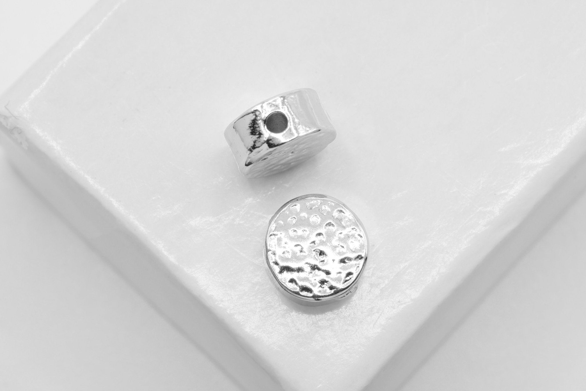 Flat Round Textured Circle Beads, 925 Sterling Silver, 7mm, Circle Charm - HarperCrown