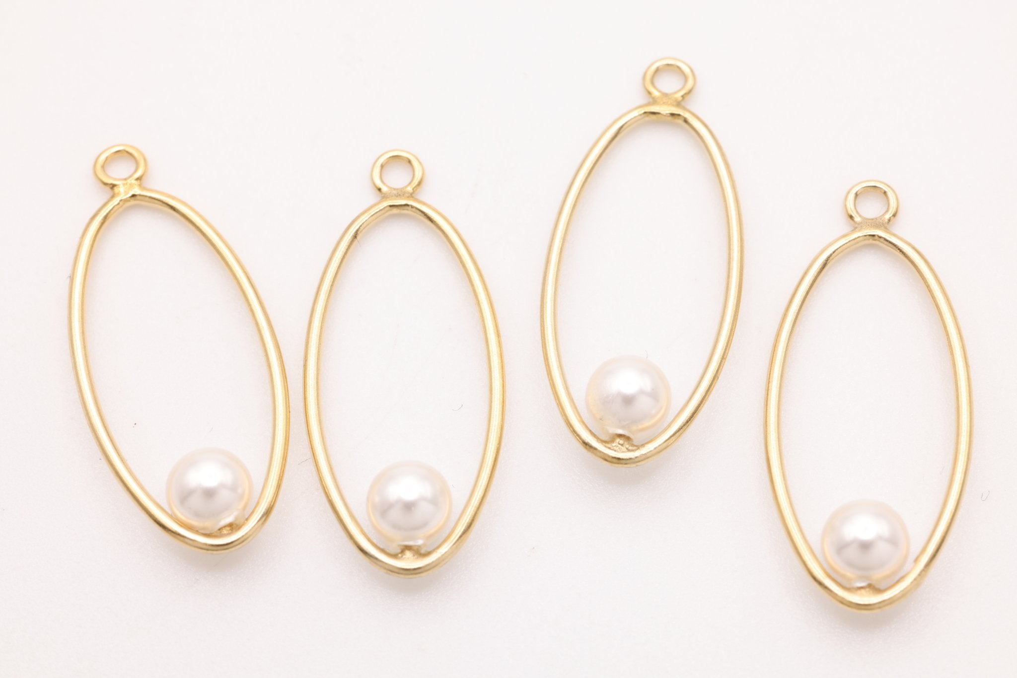 Floating Pearl Oval Drop Pendant, Gold - Filled, 22mm x 9mm, Round Pearl, Bulk DIY Wholesale Jewelry Making Charm - HarperCrown