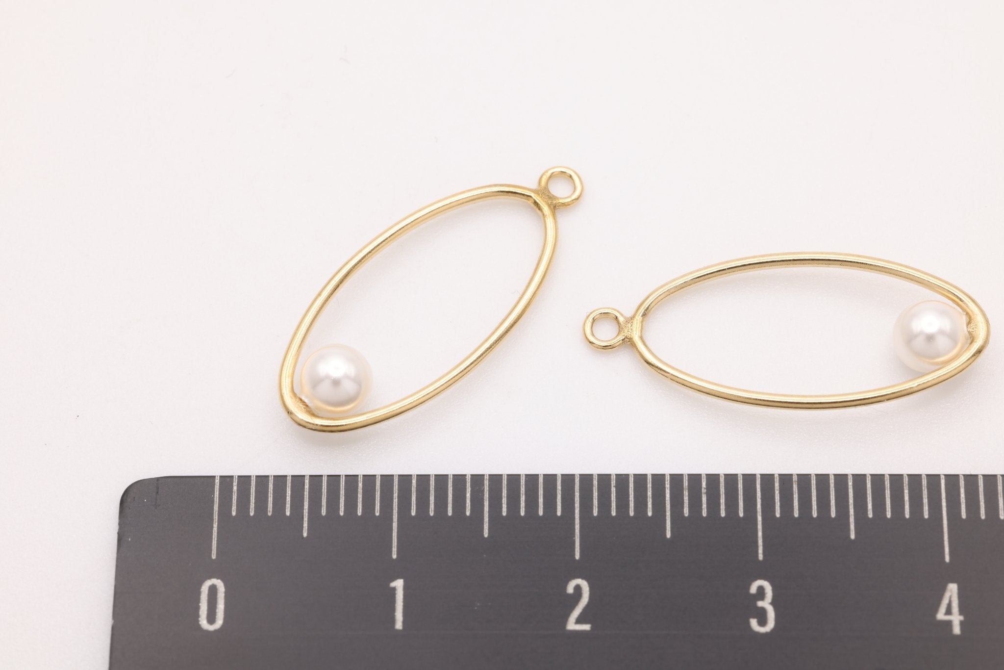 Floating Pearl Oval Drop Pendant, Gold - Filled, 22mm x 9mm, Round Pearl, Bulk DIY Wholesale Jewelry Making Charm - HarperCrown