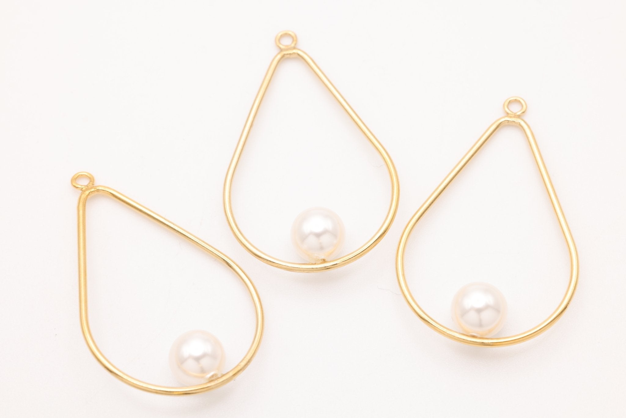 Floating Pearl Teardrop Pendant, Gold - Filled, 31mm x 19mm, Round Pearl, Bulk DIY Wholesale Jewelry Making Charm - HarperCrown