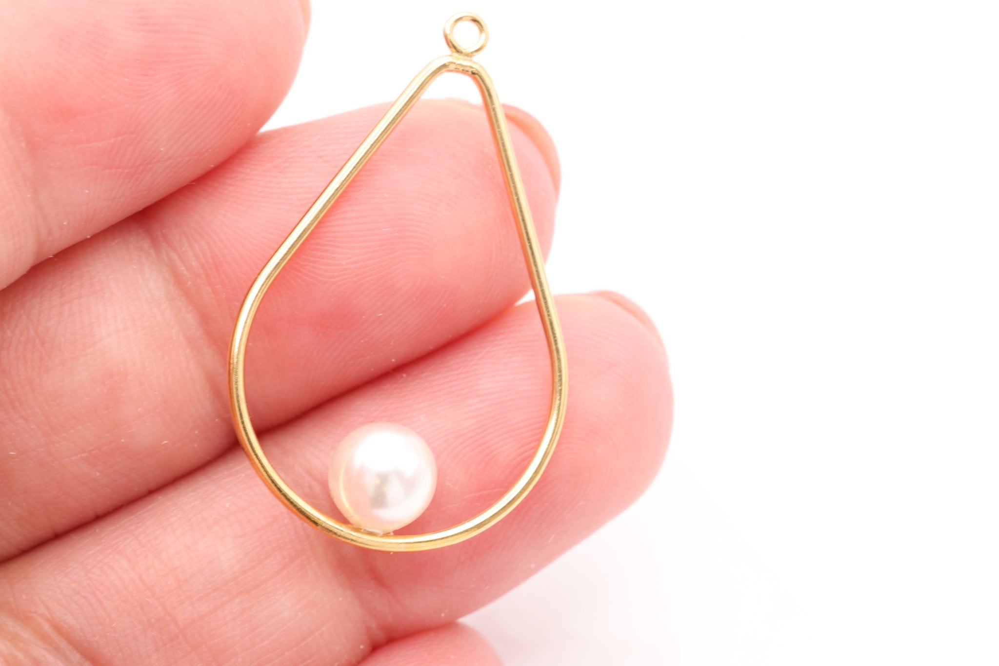 Floating Pearl Teardrop Pendant, Gold - Filled, 31mm x 19mm, Round Pearl, Bulk DIY Wholesale Jewelry Making Charm - HarperCrown