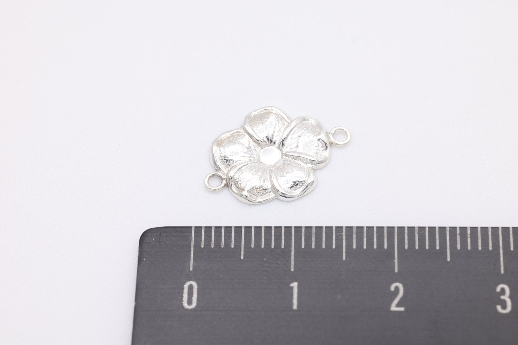 Flower Connector Charm, 925 Sterling Silver, 15mm x 10mm, Small Hawaiian Plumeria Flower Charm, Bulk DIY Wholesale Jewelry Making Charm - HarperCrown