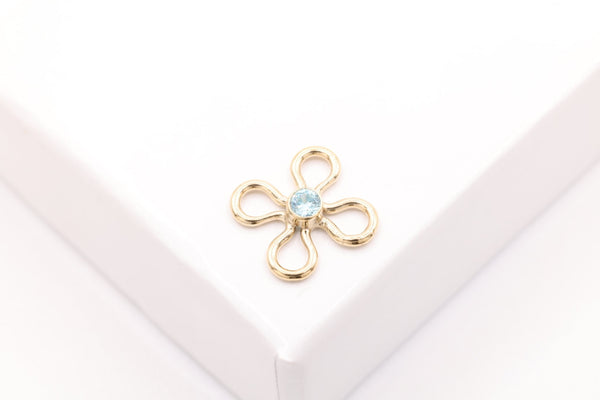 Flower Link, Aquamarine Blue CZ Gold-Filled Wholesale Drop Charm, March Birthstone, Connector Charm - HarperCrown
