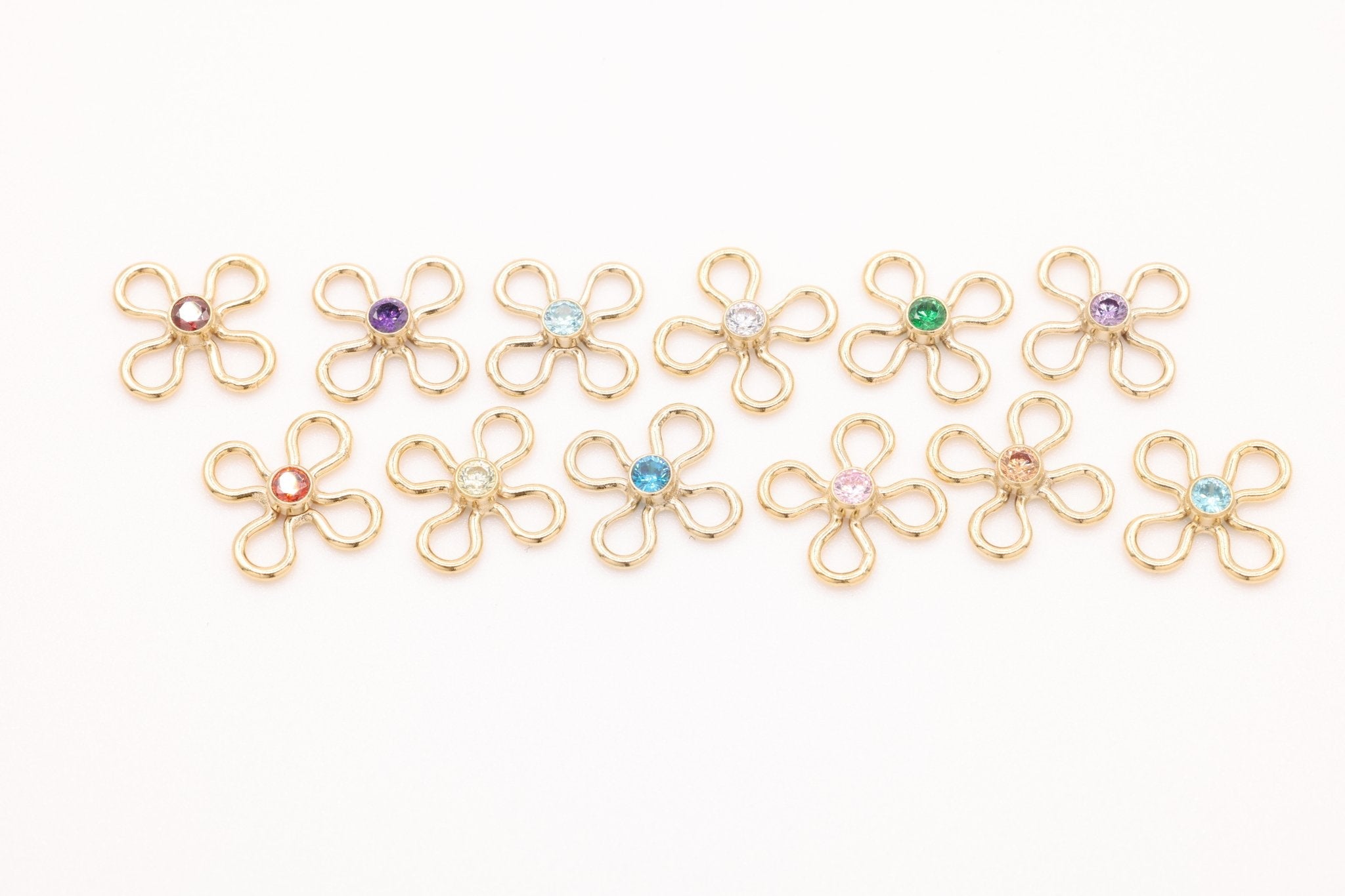 Flower Link, Blue Zircon CZ Gold-Filled Wholesale Drop Charm, December Birthstone, Connector Charm - HarperCrown