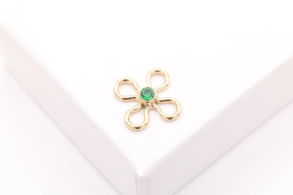 Flower Link, Emerald Green CZ Gold-Filled Wholesale Drop Charm, May Birthstone, Connector Charm - HarperCrown
