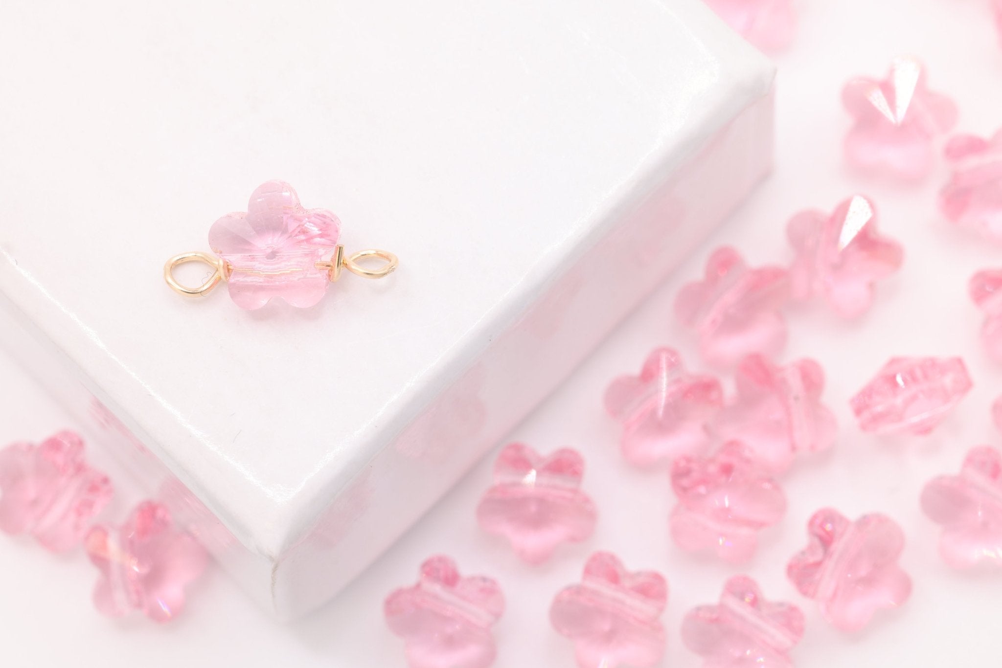 Flower Pink Swarovski Crystal Connector Charm, Wholesale, 14/20 Gold - Filled, 7mm, Jewelry Making Charm - HarperCrown