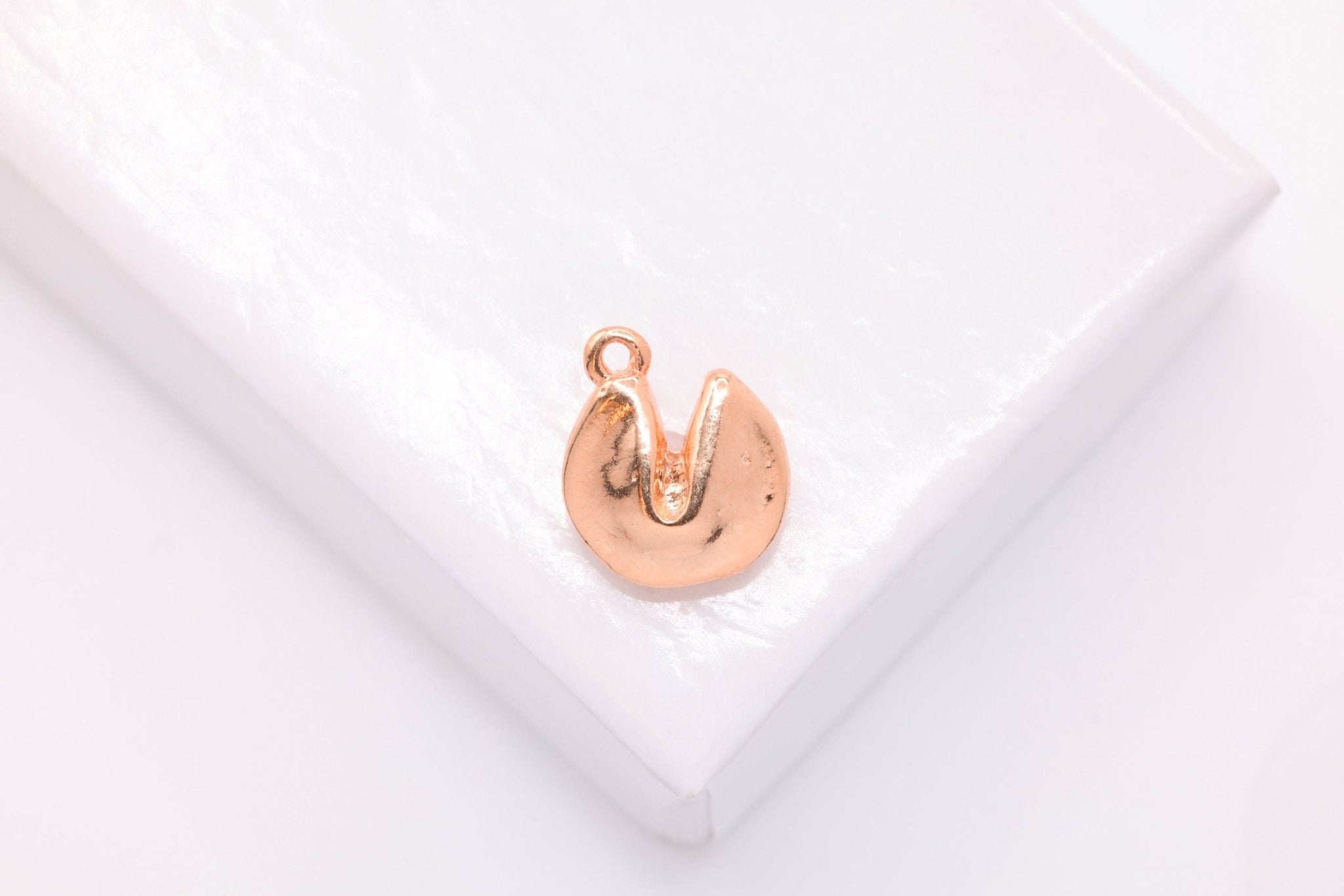 Fortune Cookie 3D Charm, Wholesale, 18K Rose Gold - Plated 925 Sterling Silver, 10mm x 9mm, Chinese Cookie - HarperCrown