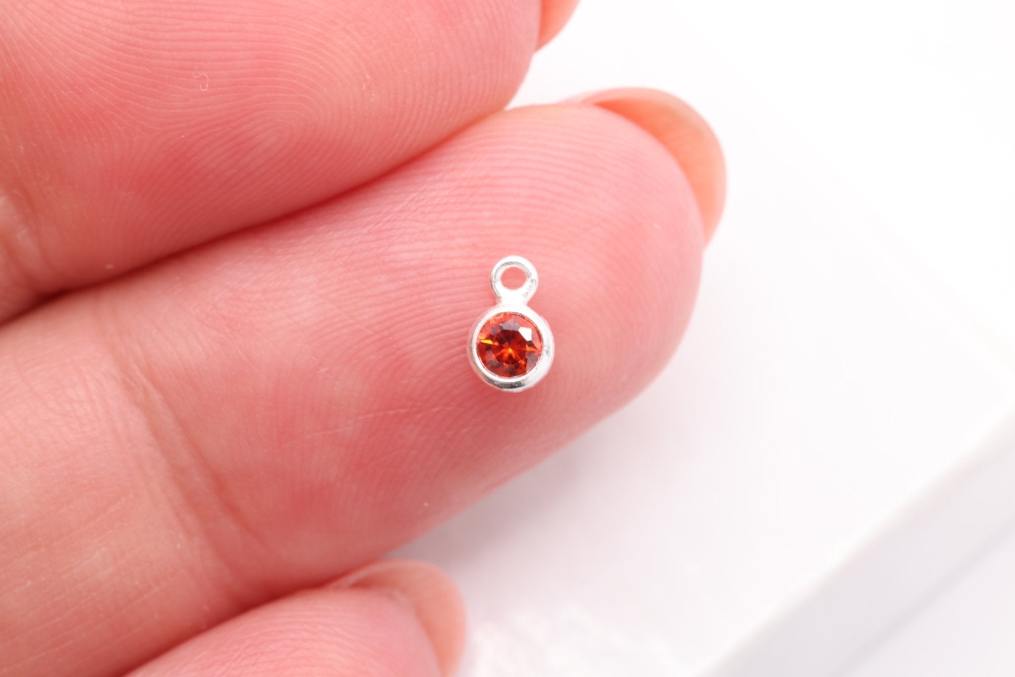 Garnet CZ Drop Charm, January Birthstone, Sterling Silver, 5mm x 3mm, Wholesale Bulk DIY Wholesale Jewelry Making Charm - HarperCrown