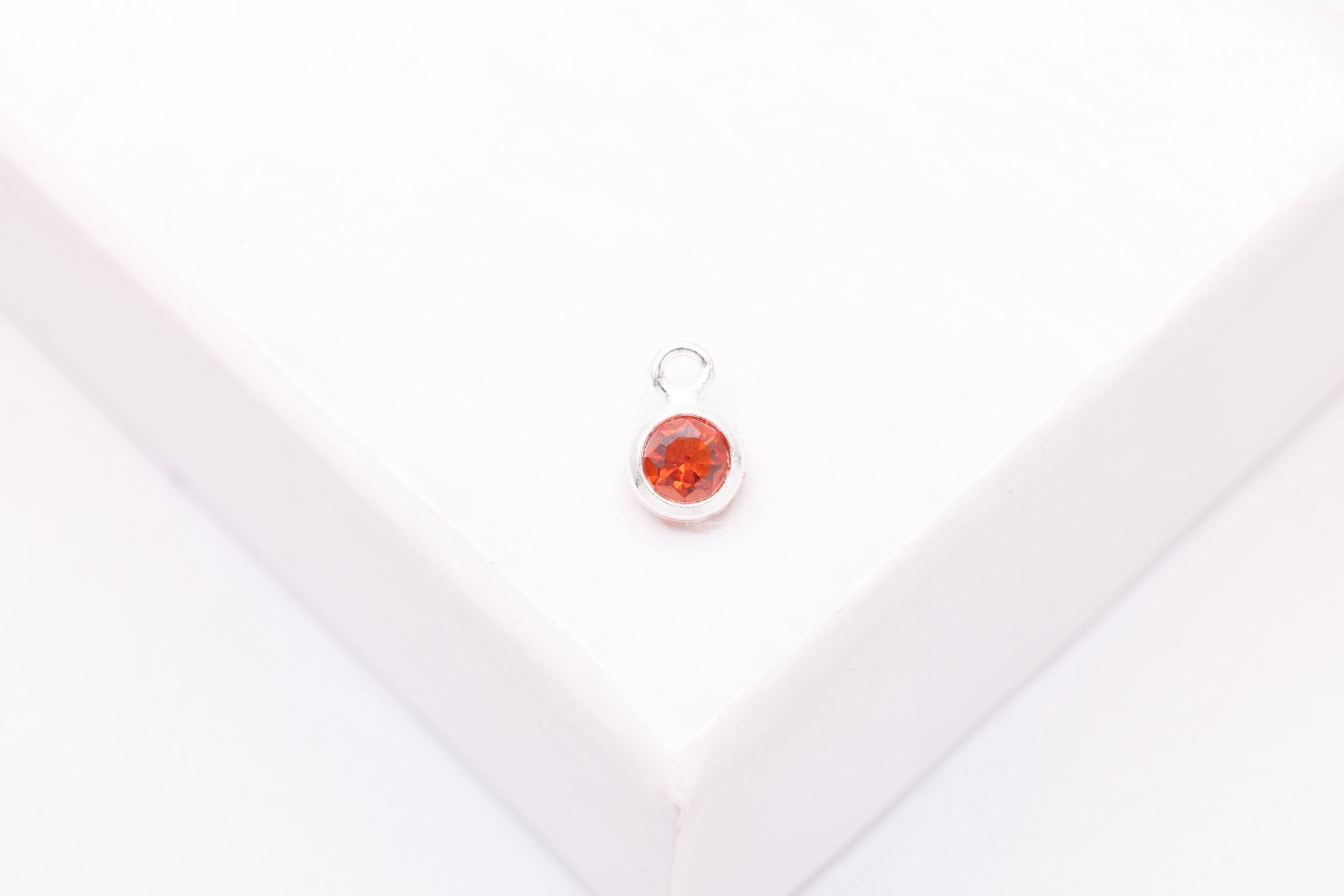Garnet CZ Drop Charm, January Birthstone, Sterling Silver, 5mm x 3mm, Wholesale Bulk DIY Wholesale Jewelry Making Charm - HarperCrown