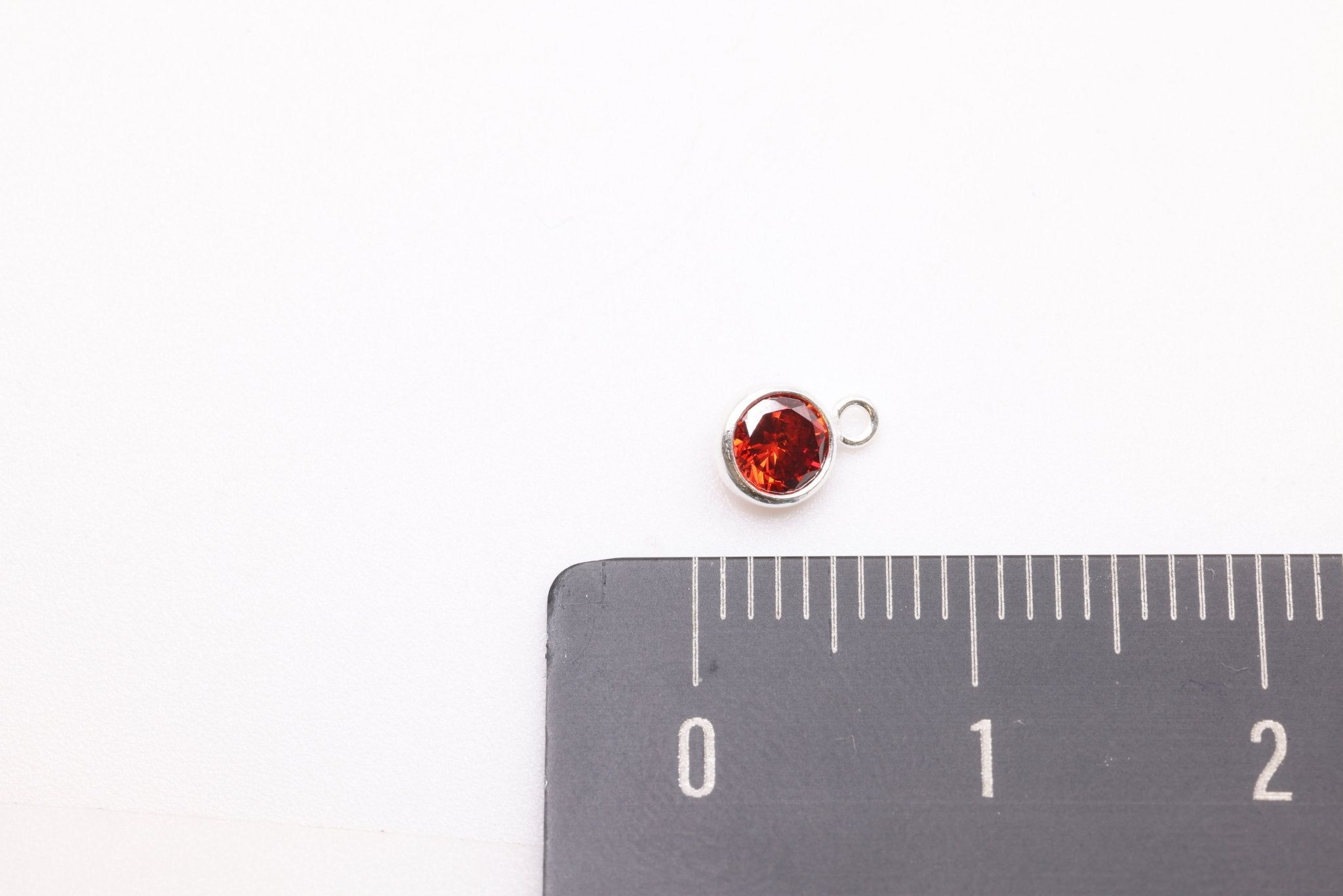 Garnet CZ Drop Charm, January Birthstone, Sterling Silver, 6mm x 4mm, Wholesale Bulk DIY Wholesale Jewelry Making Charm - HarperCrown