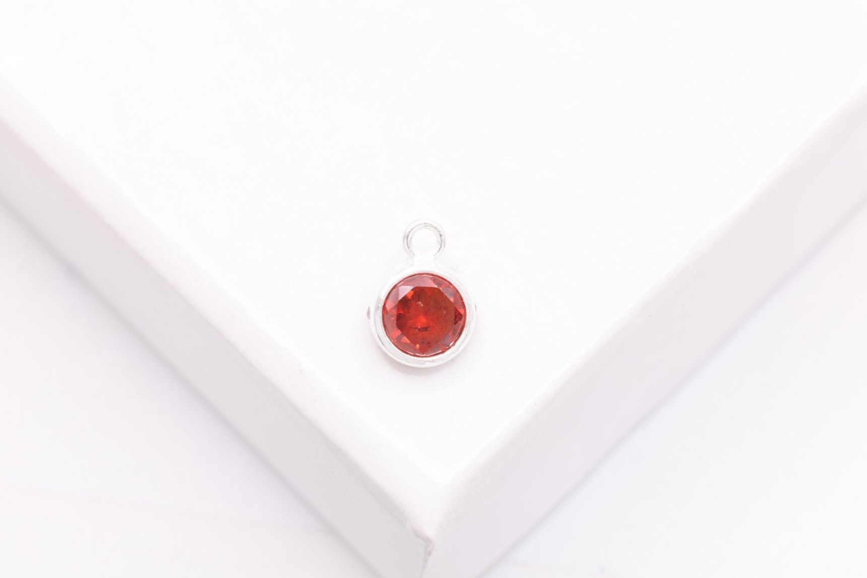 Garnet CZ Drop Charm, January Birthstone, Sterling Silver, 6mm x 4mm, Wholesale Bulk DIY Wholesale Jewelry Making Charm - HarperCrown