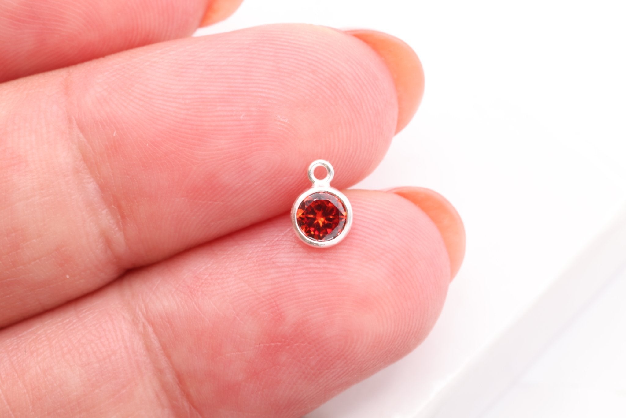Garnet CZ Drop Charm, January Birthstone, Sterling Silver, 6mm x 4mm, Wholesale Bulk DIY Wholesale Jewelry Making Charm - HarperCrown