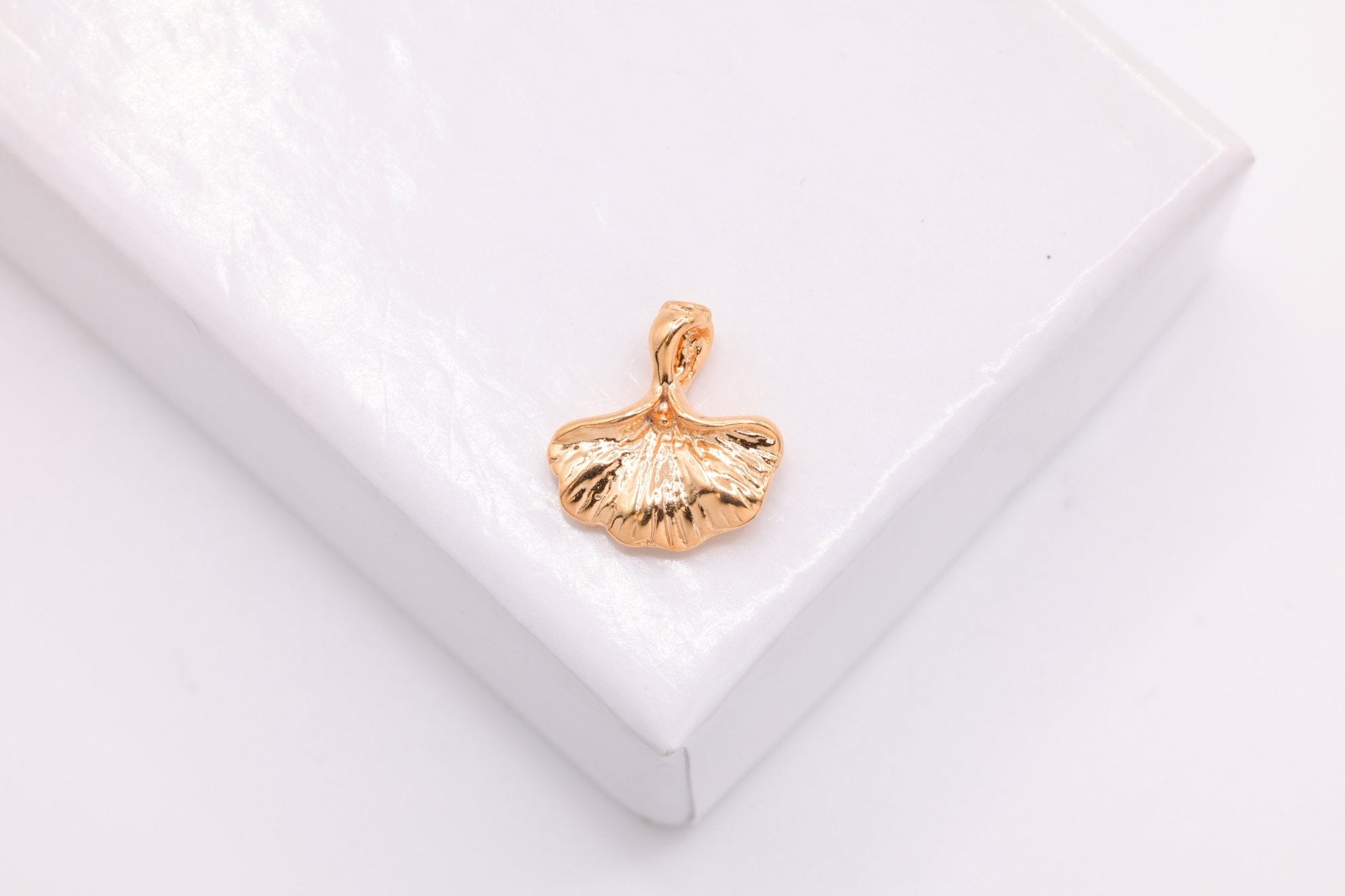Ginkgo Leaf Charm, Wholesale, 18K Rose Gold - Plated 925 Sterling Silver, 13mm x 13mm - HarperCrown