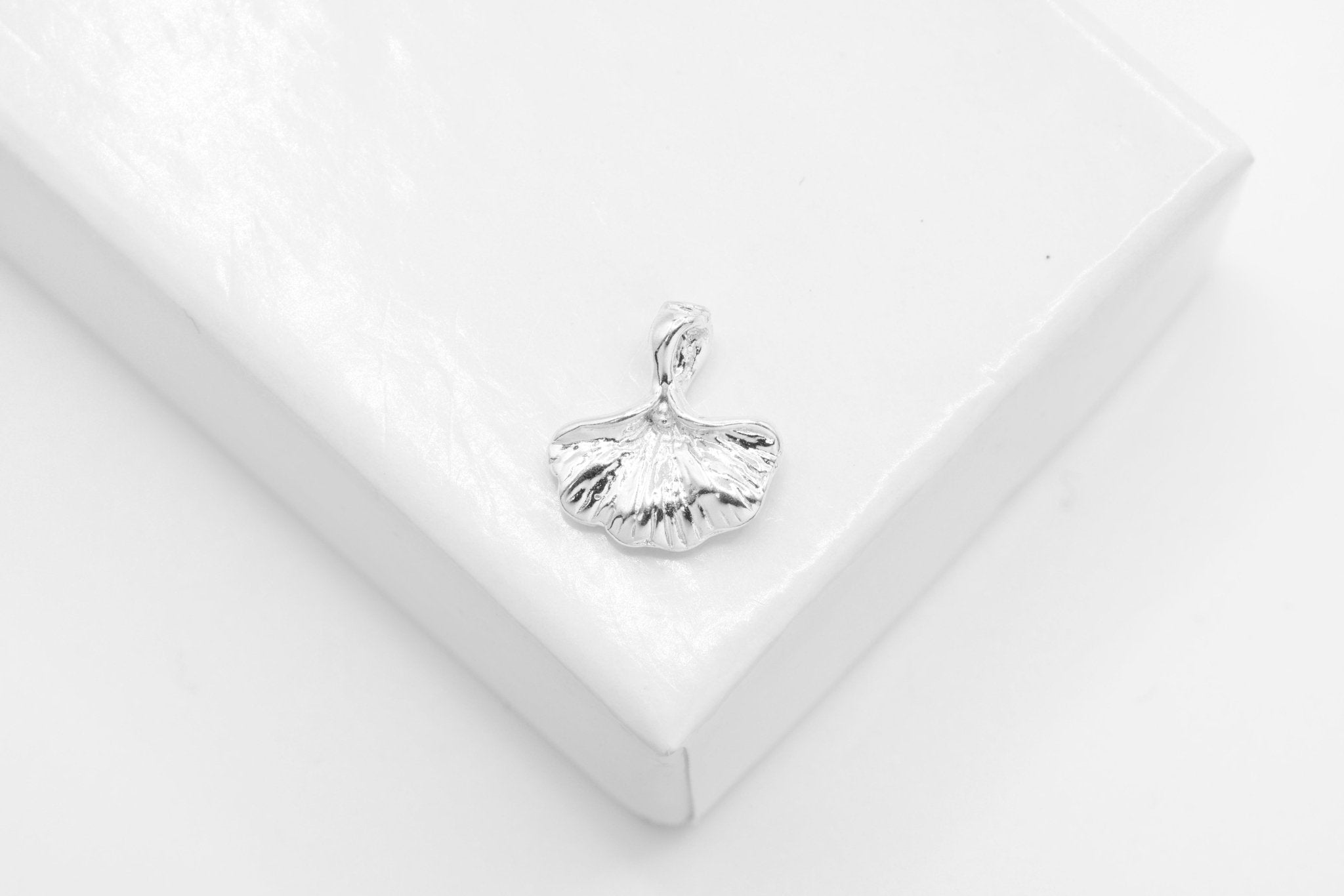 Ginkgo Leaf Charm, Wholesale, 925 Sterling Silver, 13mm x 13mm - HarperCrown