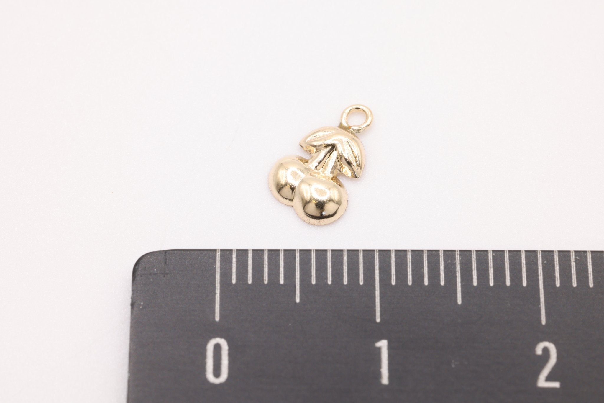 Gold Cherry Wholesale Charm, 14K Gold - Filled, Permanent Bulk Jewelry Making Charms - HarperCrown
