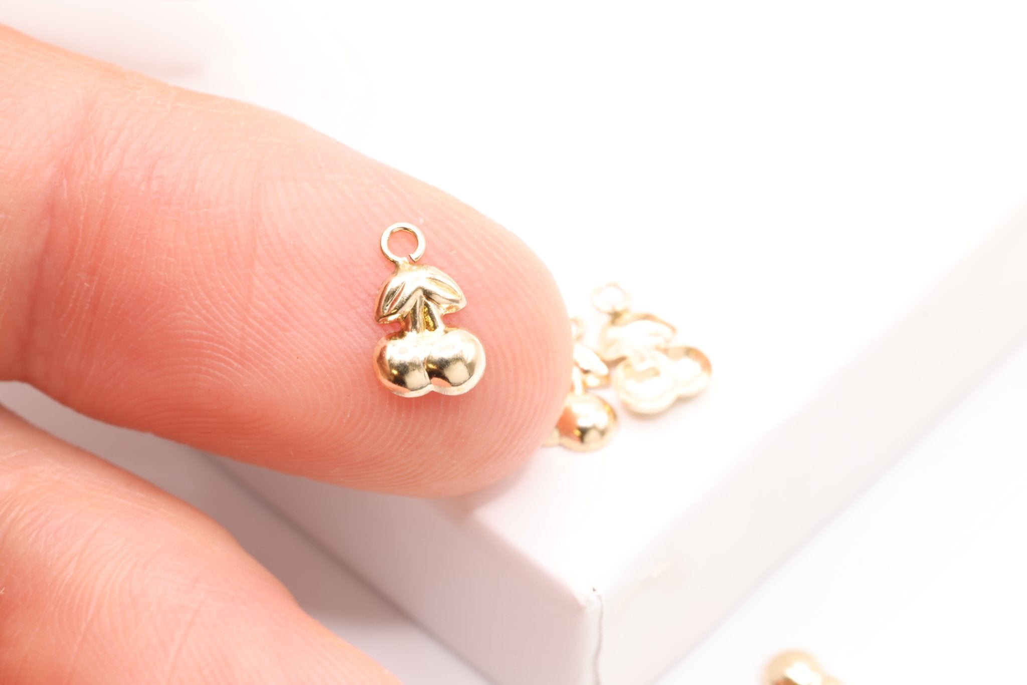 Gold Cherry Wholesale Charm, 14K Gold - Filled, Permanent Bulk Jewelry Making Charms - HarperCrown