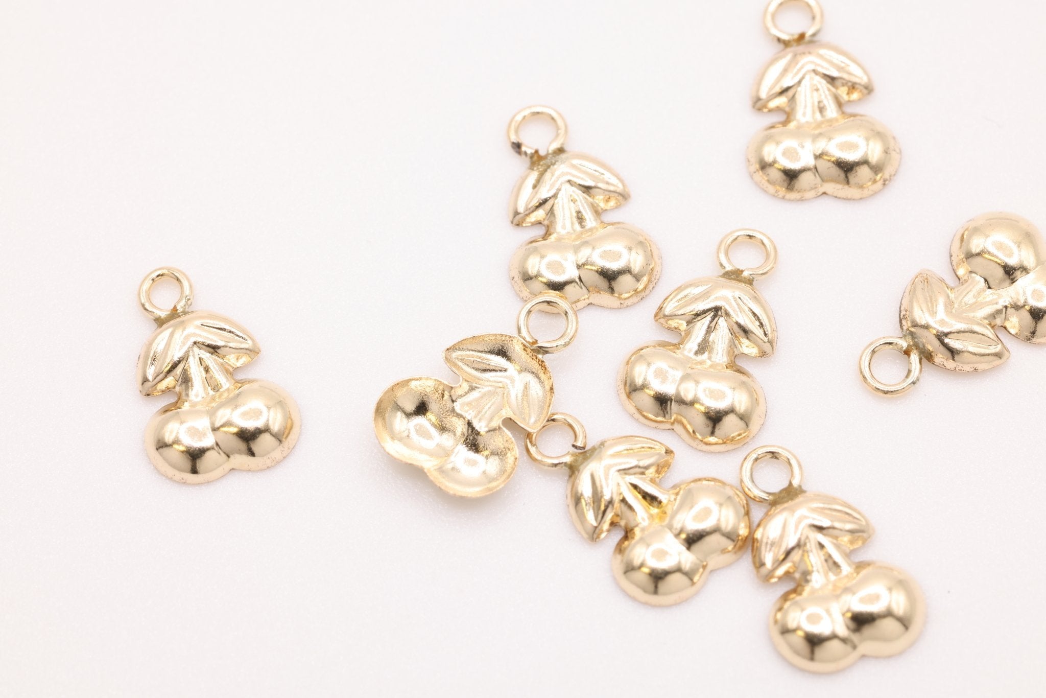 Gold Cherry Wholesale Charm, 14K Gold - Filled, Permanent Bulk Jewelry Making Charms - HarperCrown