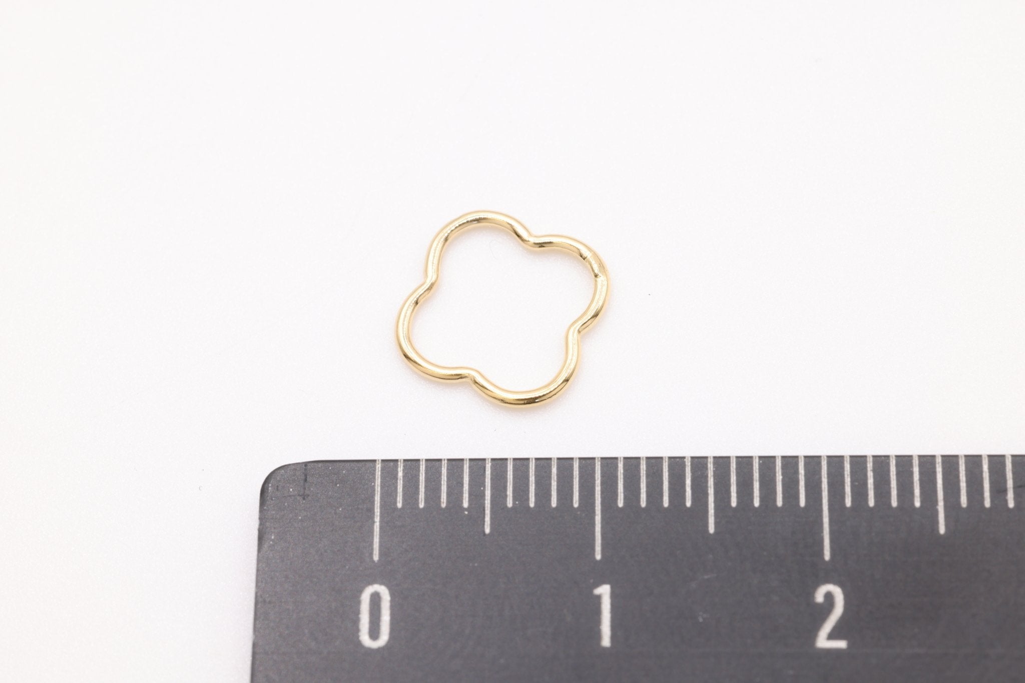 Gold Clover Quatrefoil Jump Ring Charm, 14K Gold - Filled, 8mm x 8mm Permanent Bulk Jewelry Making Charms - HarperCrown