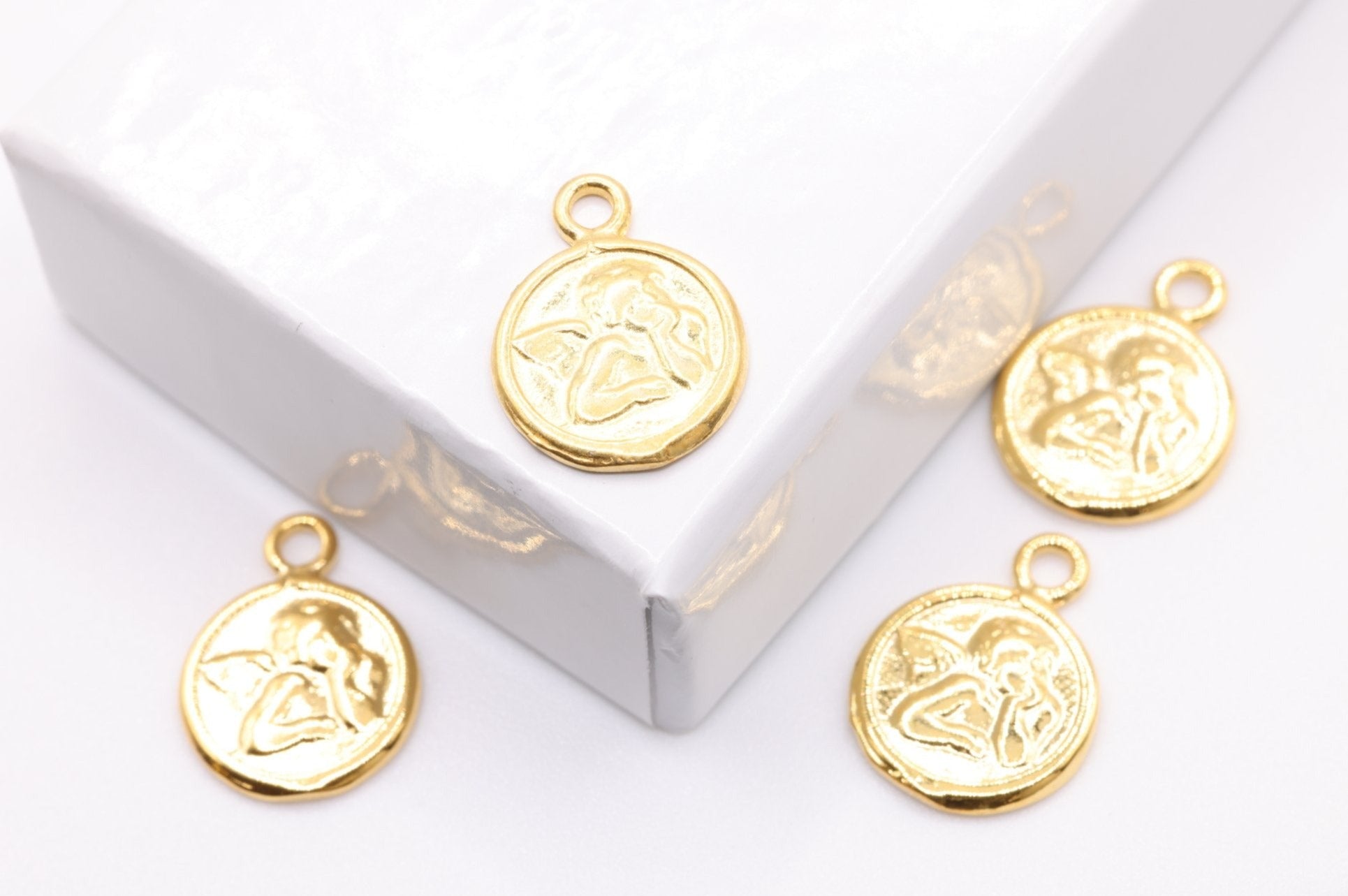 Gold Cupid Charm, Solid 14K Gold, Love Angel, Jewelry Making Charm - HarperCrown