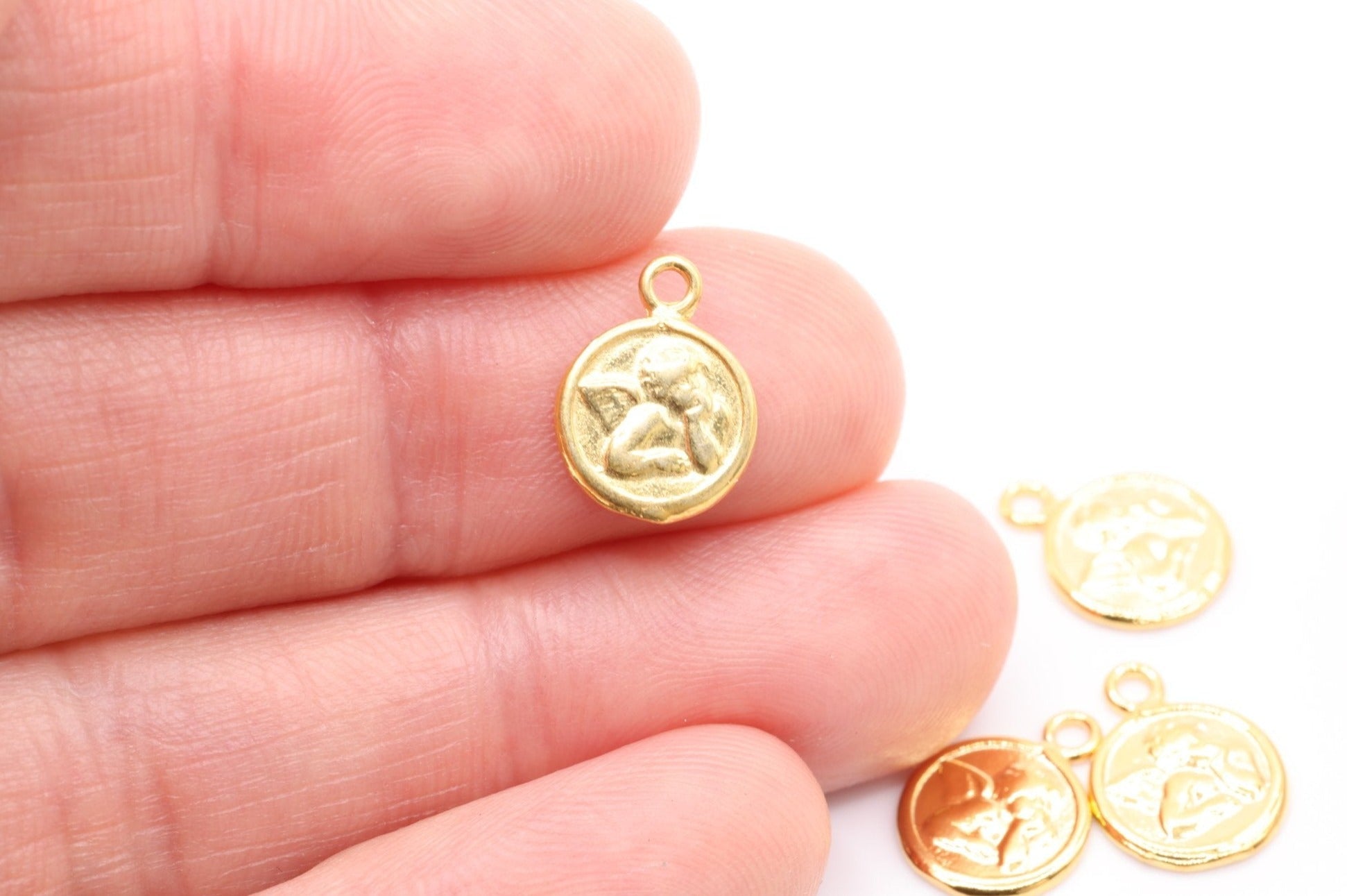 Gold Cupid Charm, Solid 14K Gold, Love Angel, Jewelry Making Charm - HarperCrown