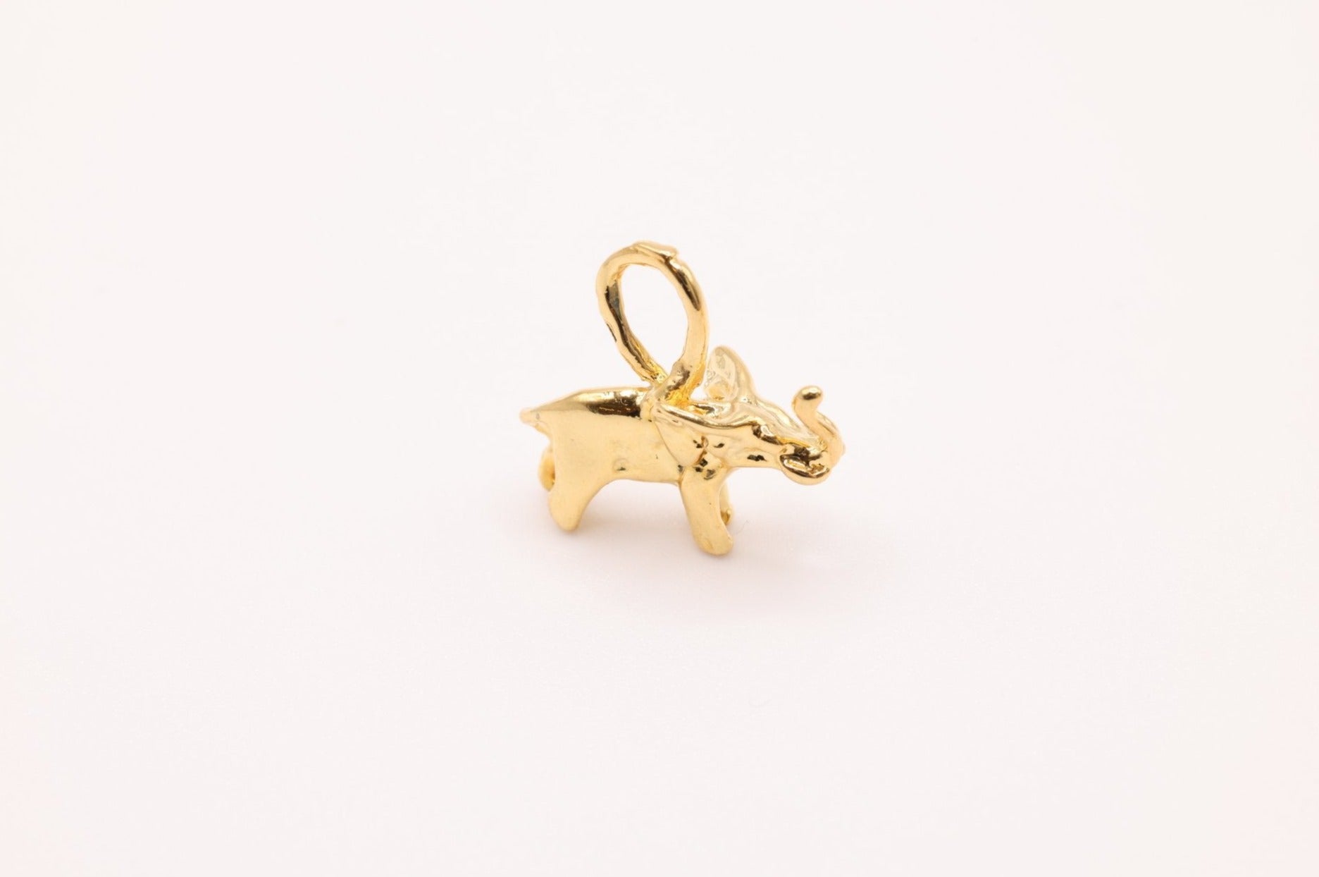 Gold Elephant Charm, 14K Solid Gold, Double Sided, Jewelry Making Charm - HarperCrown