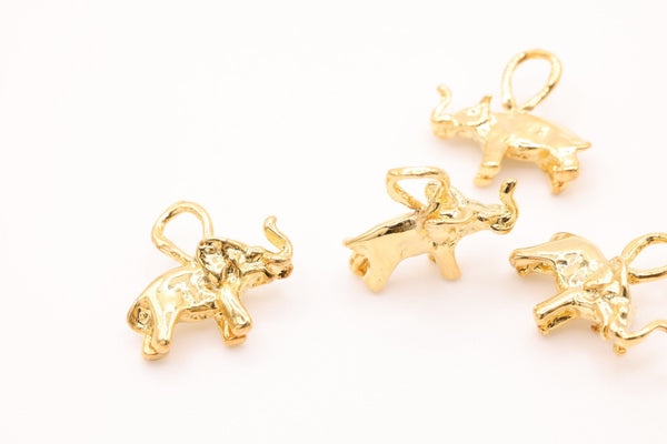 Gold Elephant Charm, 14K Solid Gold, Double Sided, Jewelry Making Charm - HarperCrown