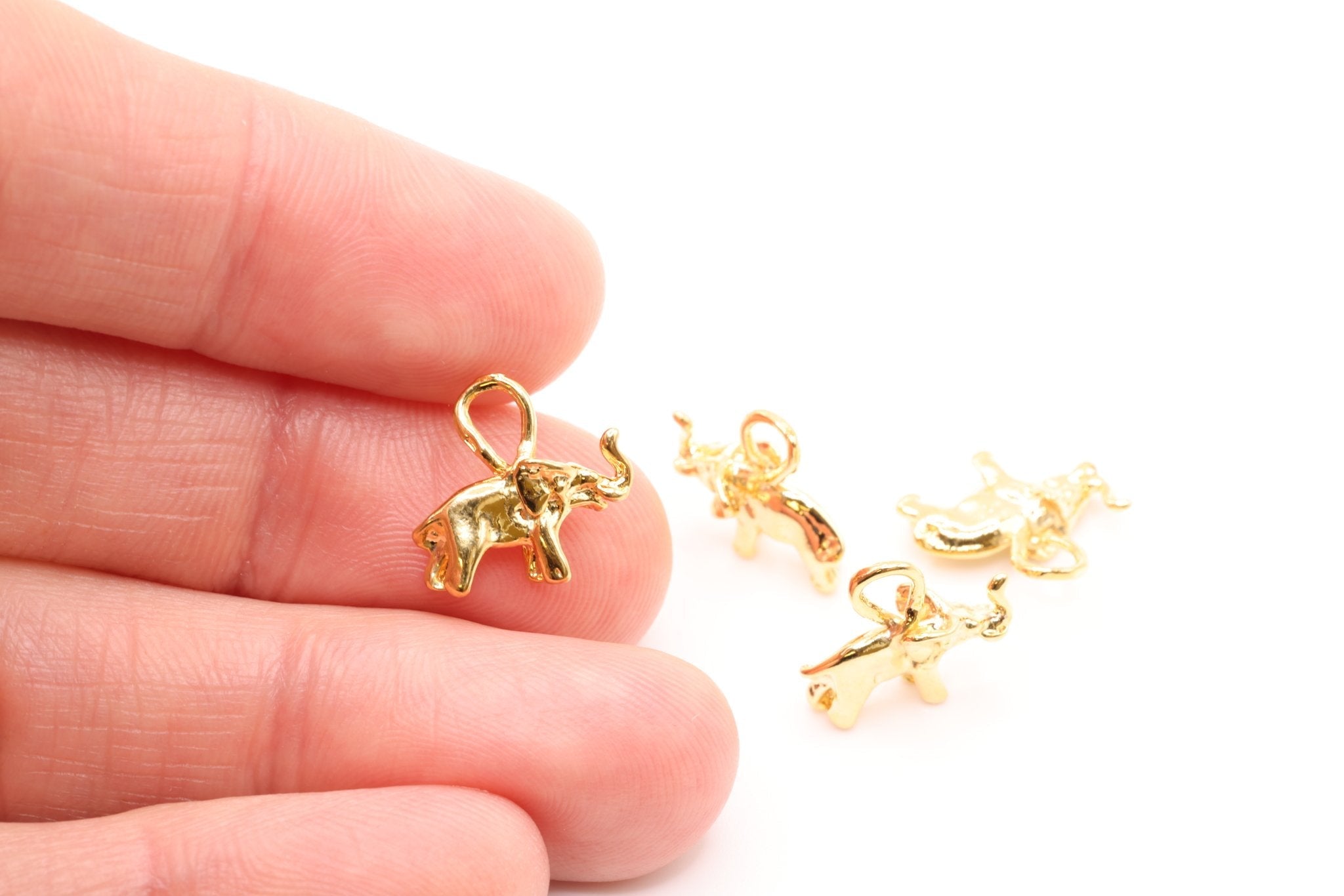 Gold Elephant Charm, 14K Solid Gold, Double Sided, Jewelry Making Charm - HarperCrown