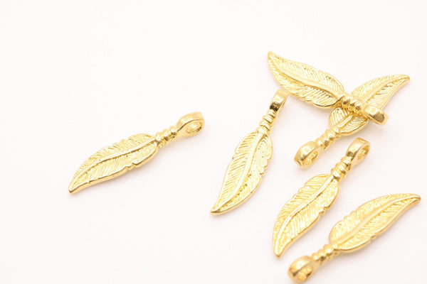 Gold Feather Charm, Solid 14K Gold, Jewelry Making Charm - HarperCrown
