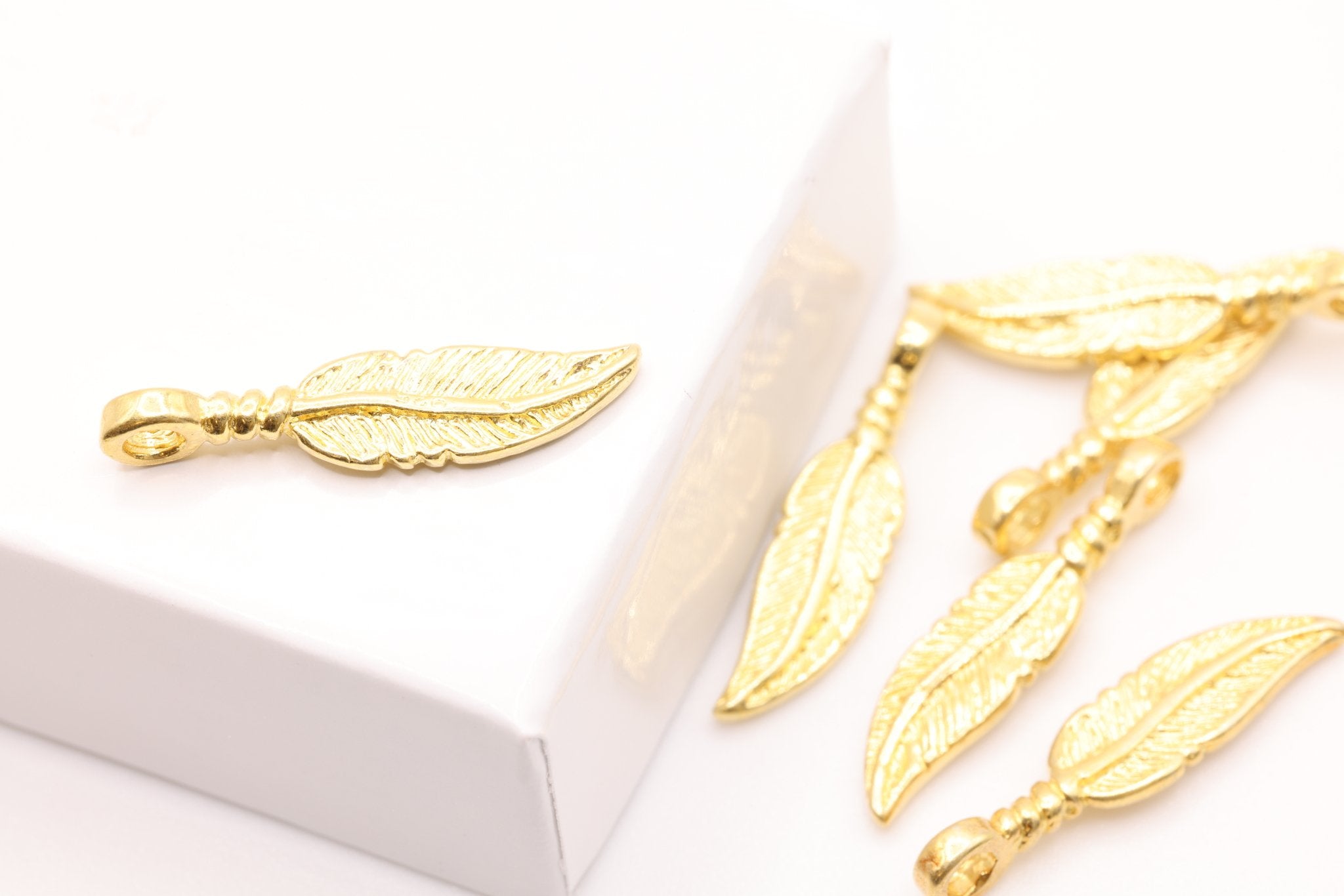 Gold Feather Charm, Solid 14K Gold, Jewelry Making Charm - HarperCrown