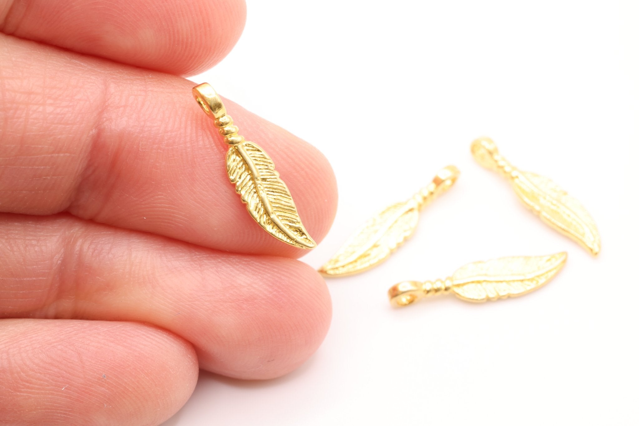 Gold Feather Charm, Solid 14K Gold, Jewelry Making Charm - HarperCrown