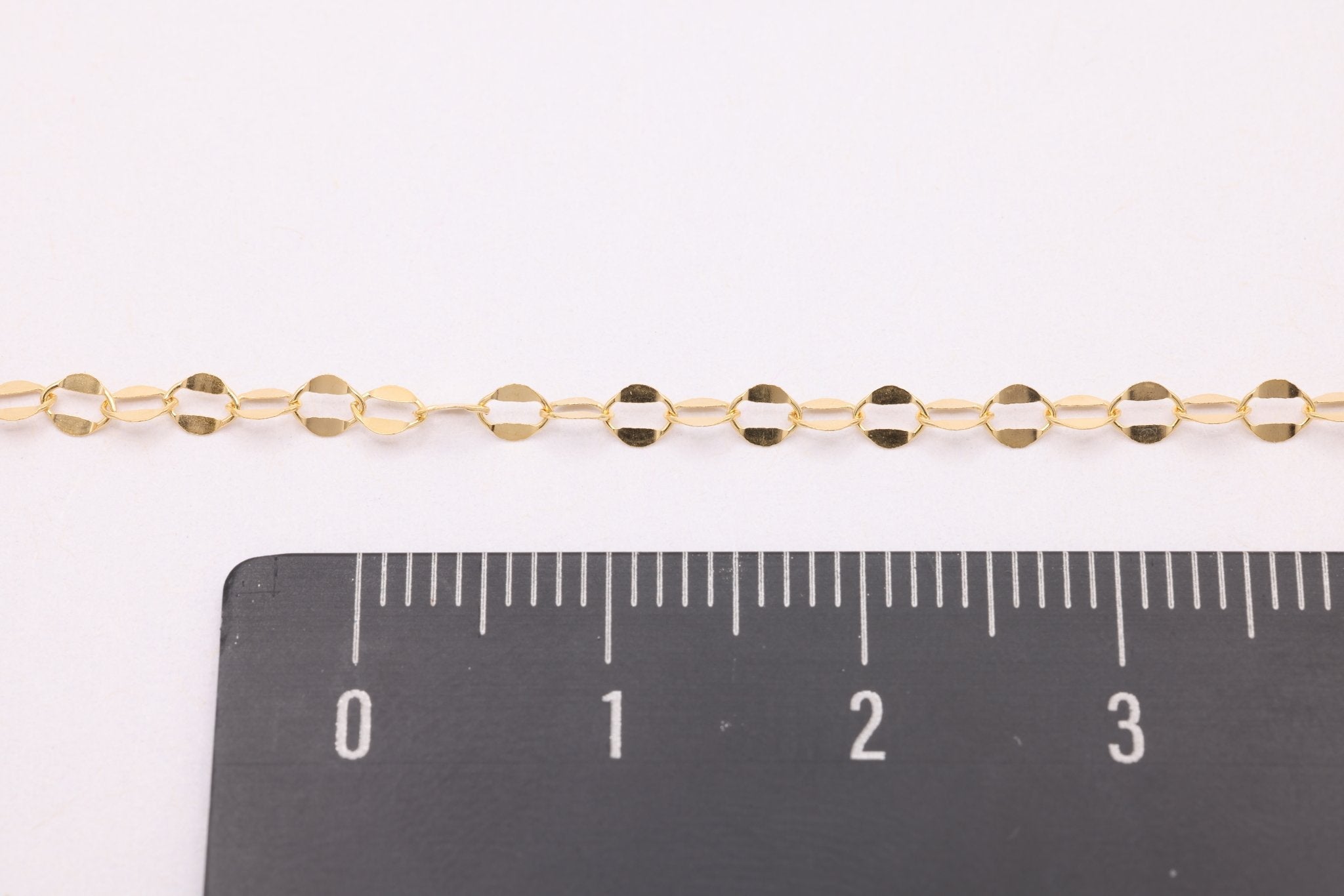 4mm Dapped Oval Chain, 14K Solid Gold, Flat Oval Chain Uncut per Inch, Jewelry Making Chain
