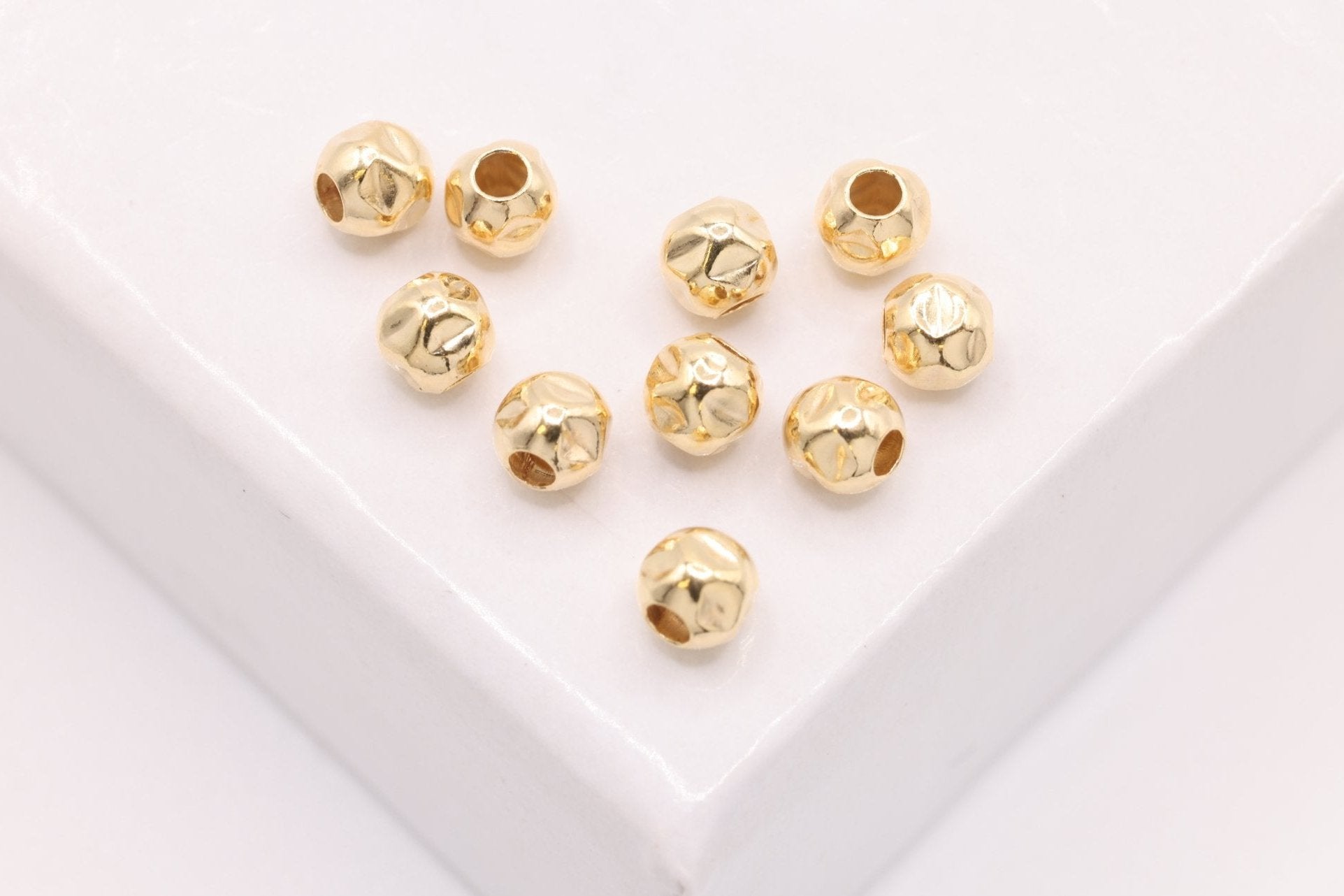 Gold - Filled Hammered Beads (10 Pack), 3mm Round Spacer Beads, Bulk DIY Wholesale Jewelry Making Charm - HarperCrown