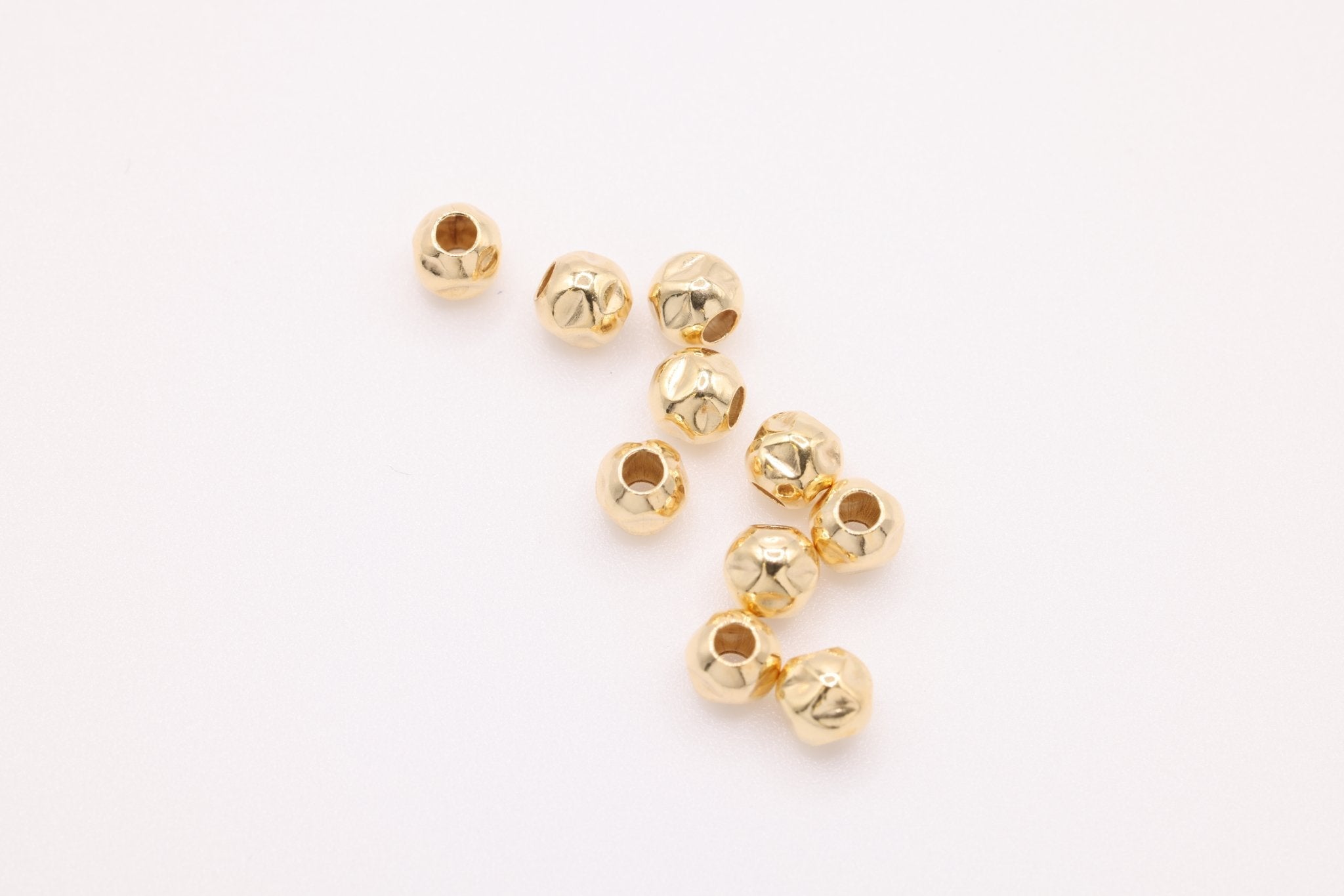 Gold - Filled Hammered Beads (10 Pack), 3mm Round Spacer Beads, Bulk DIY Wholesale Jewelry Making Charm - HarperCrown