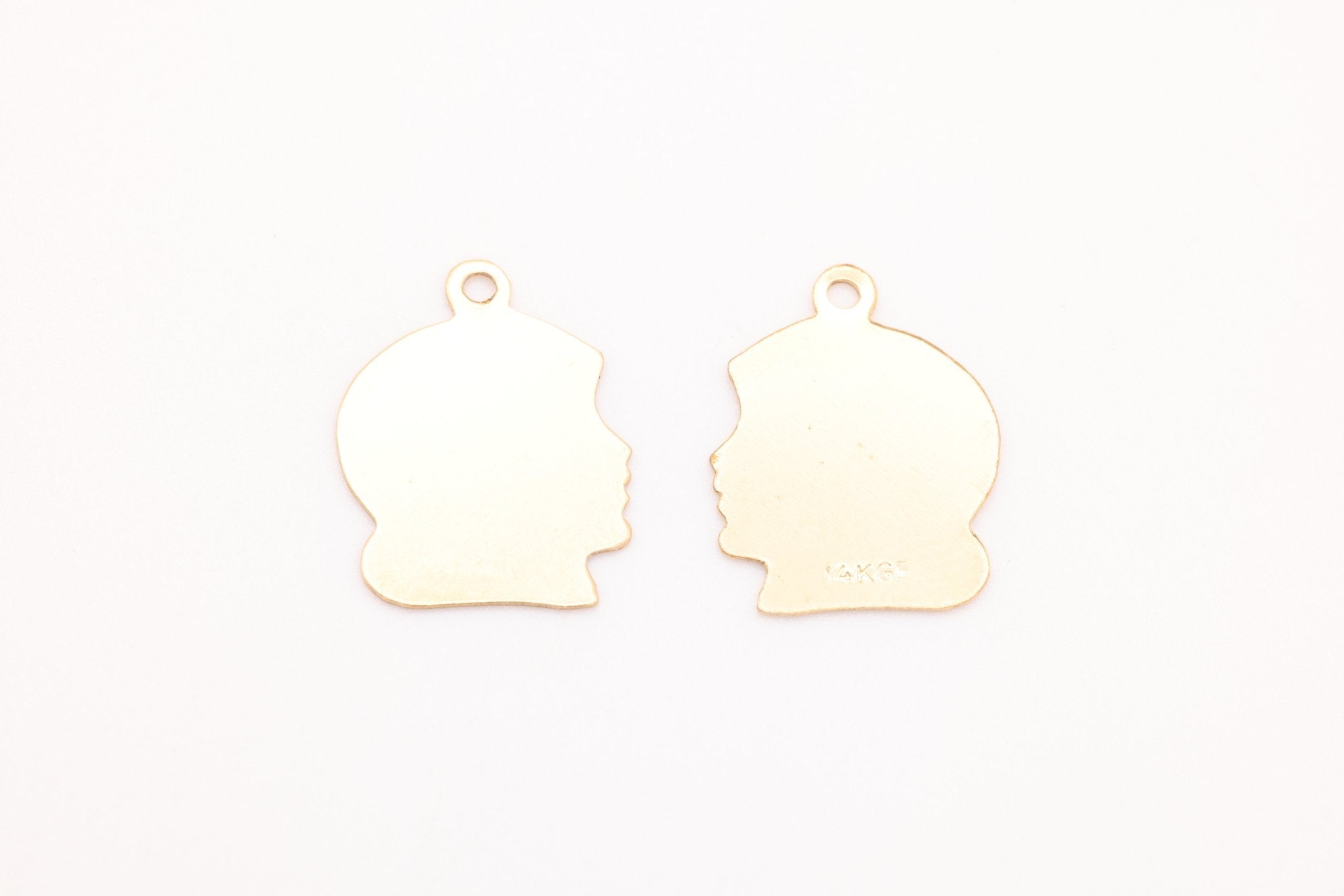 Gold Girl's Head Blank Charm, Gold - Filled, 16mm x 12mm, Stamping and Engravable, Bulk DIY Wholesale Jewelry Making Charm - HarperCrown