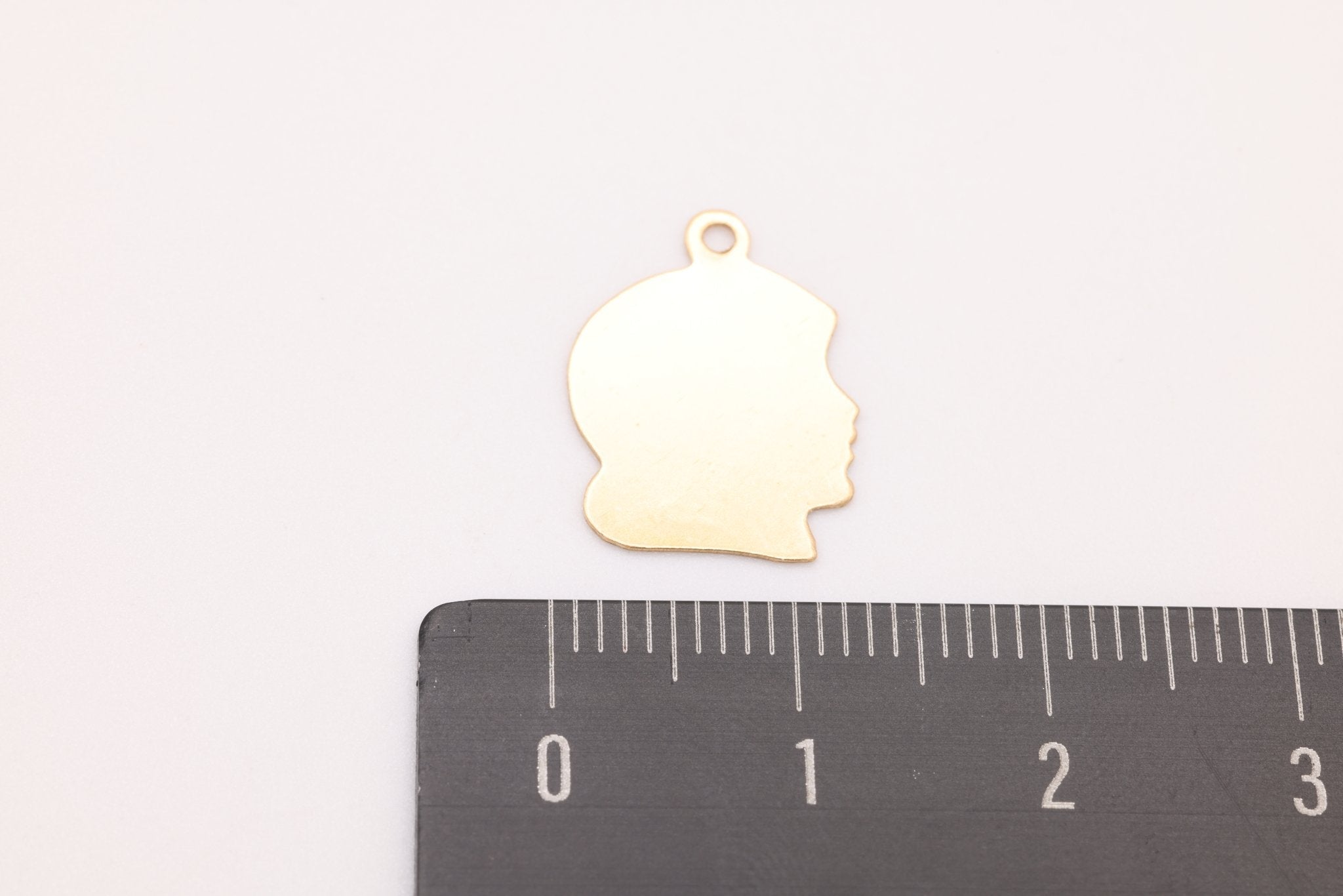 Gold Girl's Head Blank Charm, Gold - Filled, 16mm x 12mm, Stamping and Engravable, Bulk DIY Wholesale Jewelry Making Charm - HarperCrown