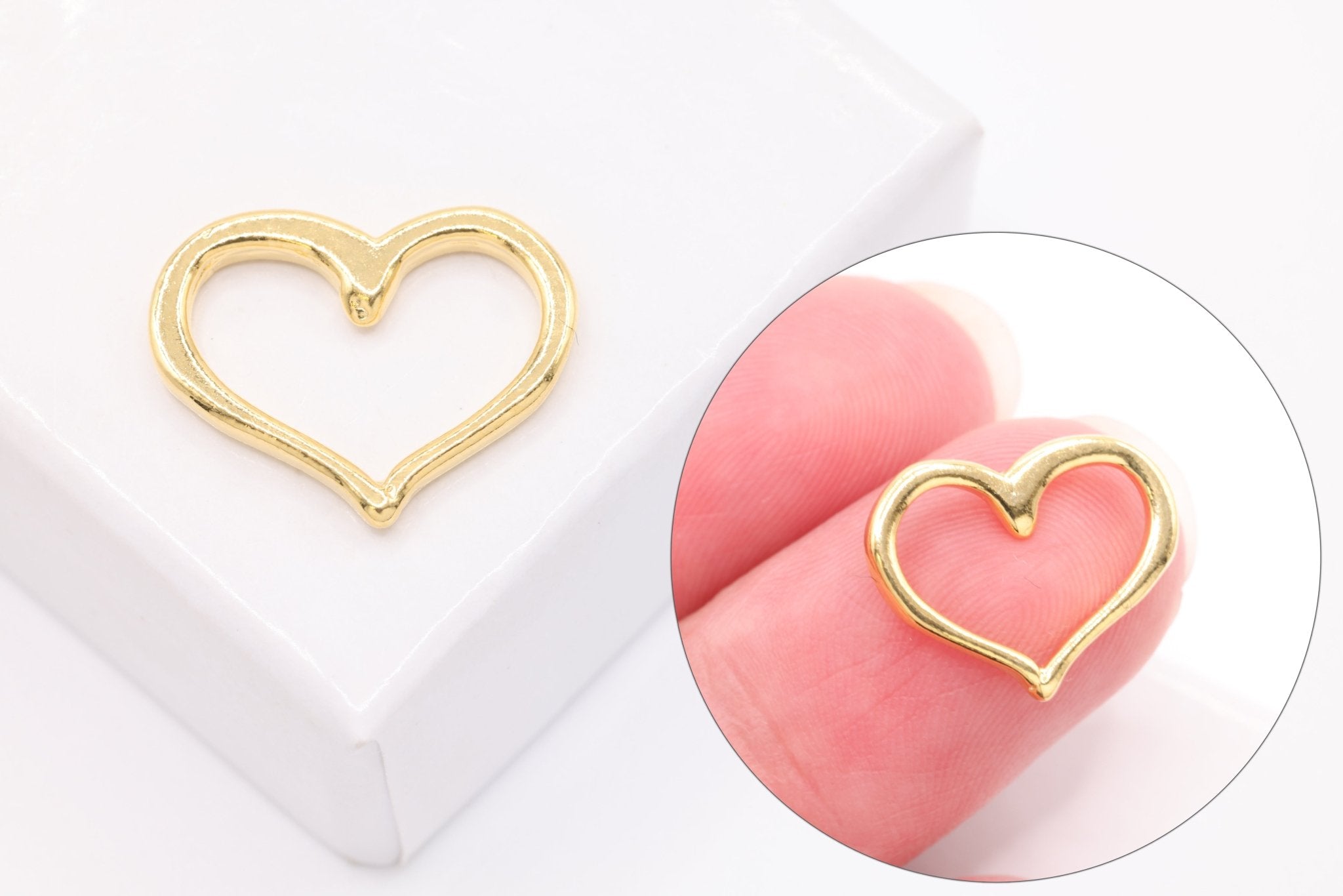 Gold Open Heart Charm , 14K Solid Gold, Jewelry Making Charm - HarperCrown
