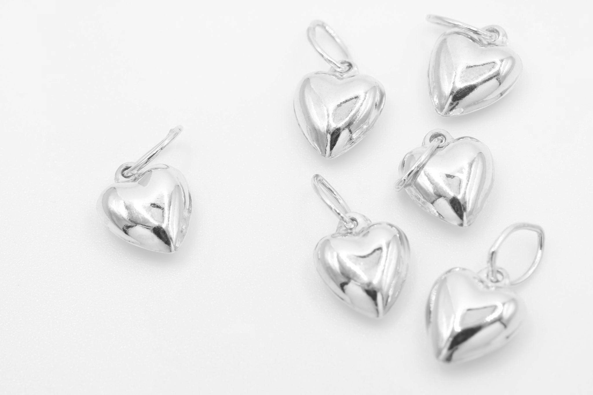 Gold Puffy Heart Charm, 925 Sterling Silver, Small 3D Heart Charm, Jewelry Making Charm - HarperCrown