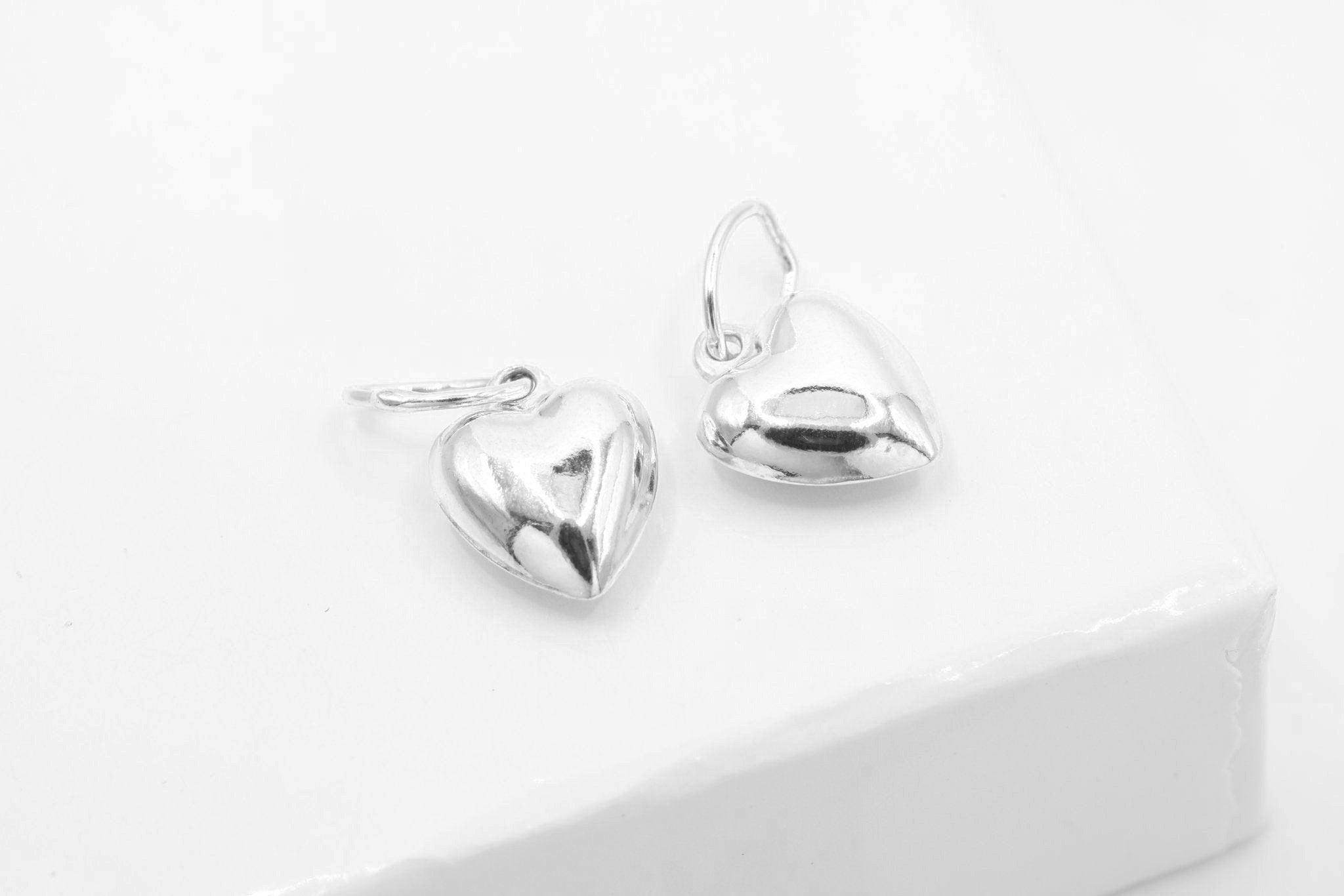 Gold Puffy Heart Charm, 925 Sterling Silver, Small 3D Heart Charm, Jewelry Making Charm - HarperCrown