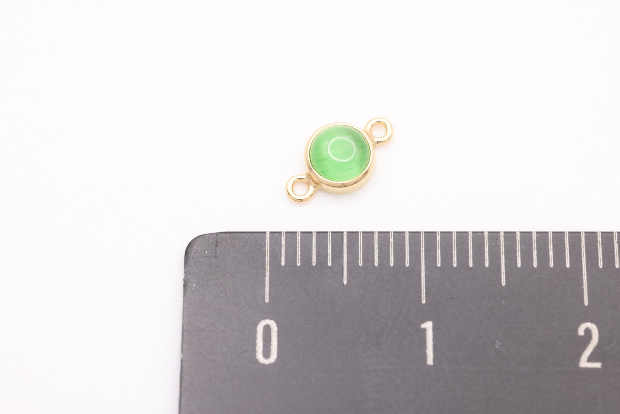 Green Cat's Eye Stone Connector Charm, Gold - Filled, 8mm x 4.5mm, Cat's - Eye Gemstone Charm, Bulk DIY Wholesale Jewelry Making Charm - HarperCrown
