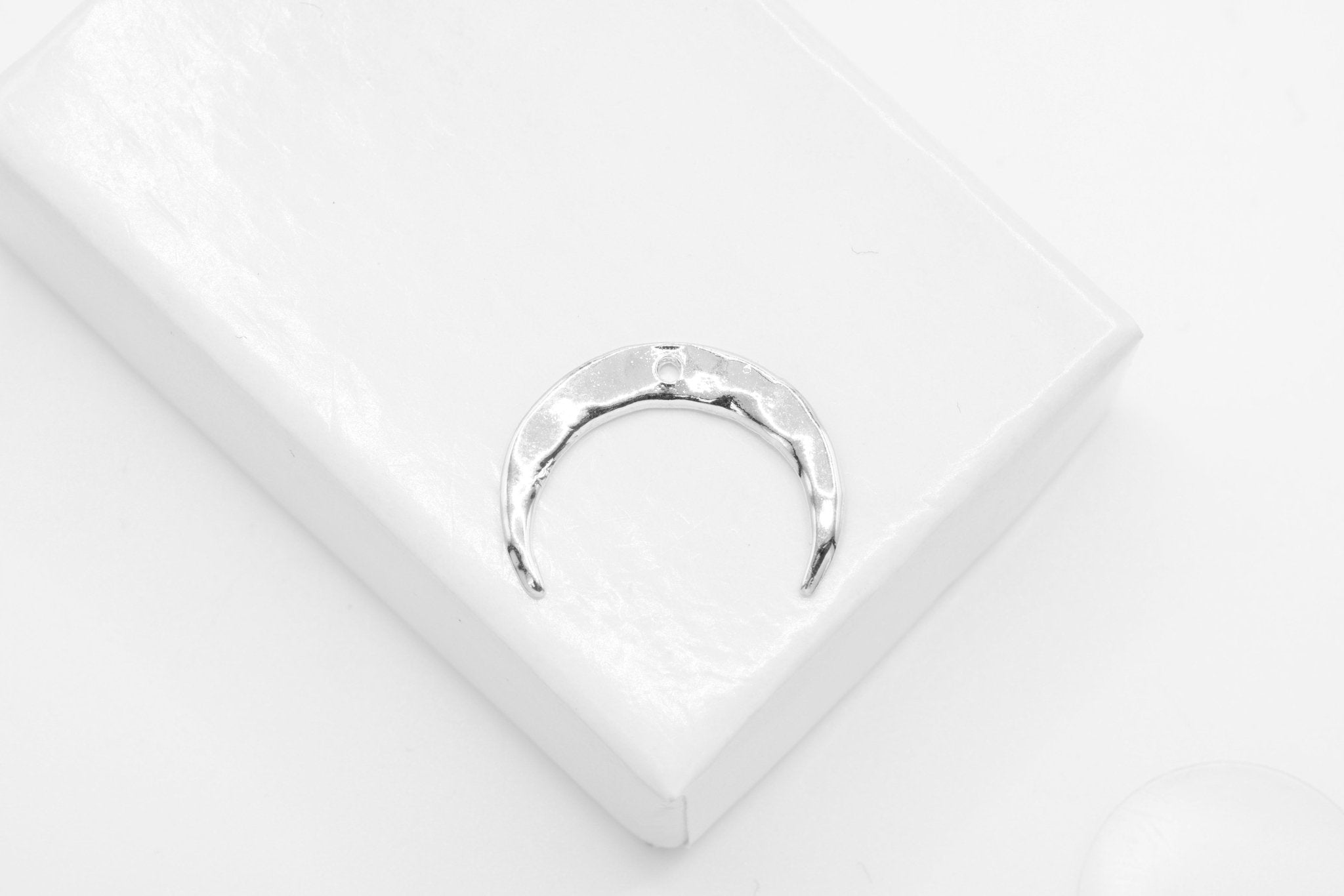 Hammered Crescent Moon Charm, Wholesale, 925 Sterling Silver, 17mm x 13mm - HarperCrown