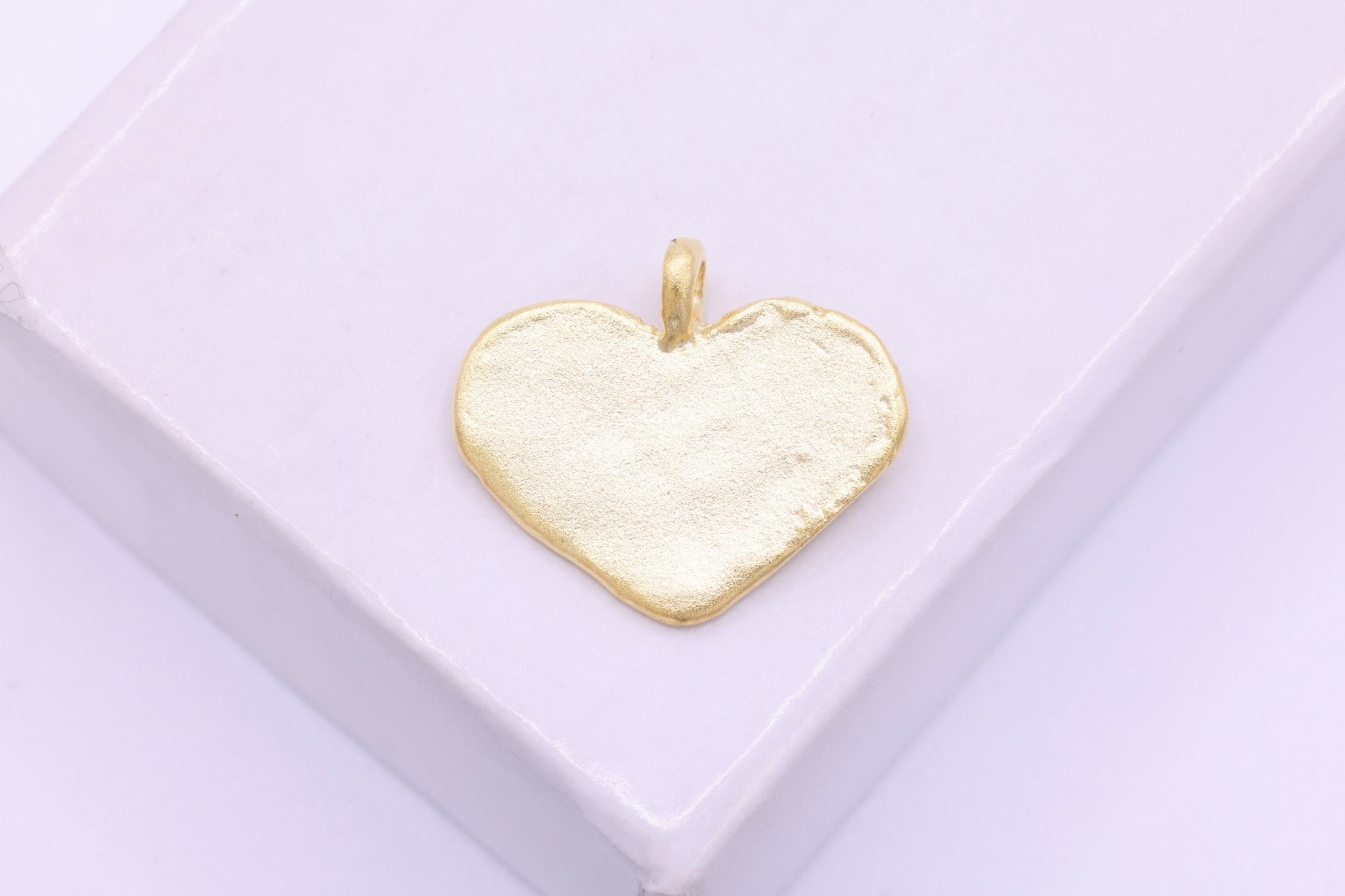 Heart Blank Stamping Charm, Vermeil Matte Yellow Gold - Plated 925 Sterling Silver, 15mm x 13mm - HarperCrown