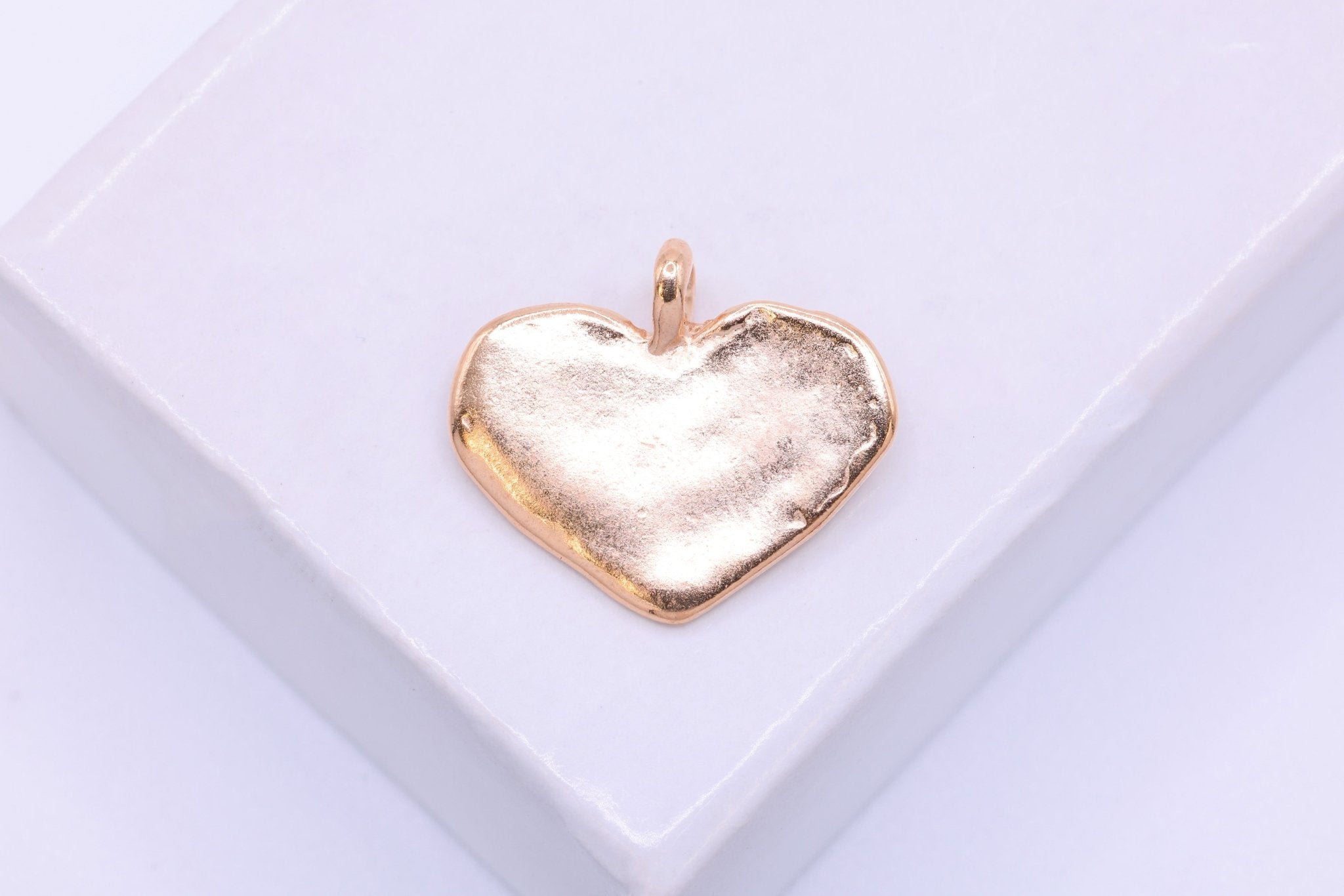 Heart Blank Stamping Charm, Vermeil Rose Gold - Plated 925 Sterling Silver, 15mm x 13mm - HarperCrown