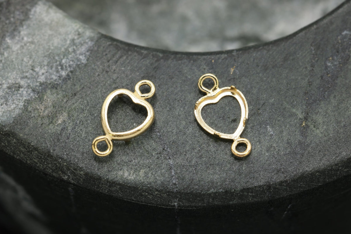 Heart Connector Bezel Self Set Bracket Charm, 14/20 Gold-Filled, 4mm x 4mm, Wholesale, Jewelry Making Charm - HarperCrown