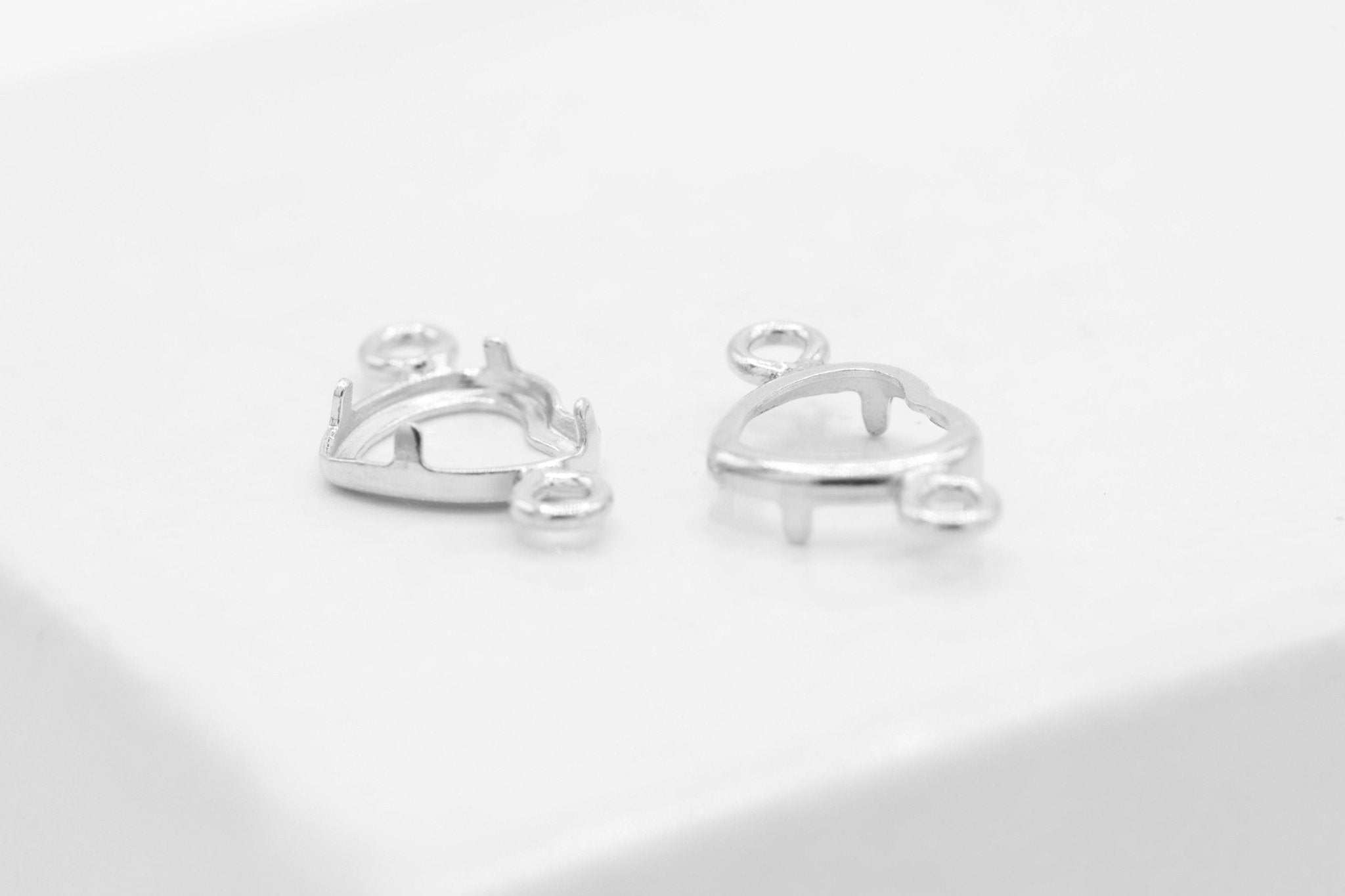 Heart Connector Bezel Self Set Bracket Charm, 925 Sterling Silver, 4mm x 4mm, Wholesale, Jewelry Making Charm - HarperCrown