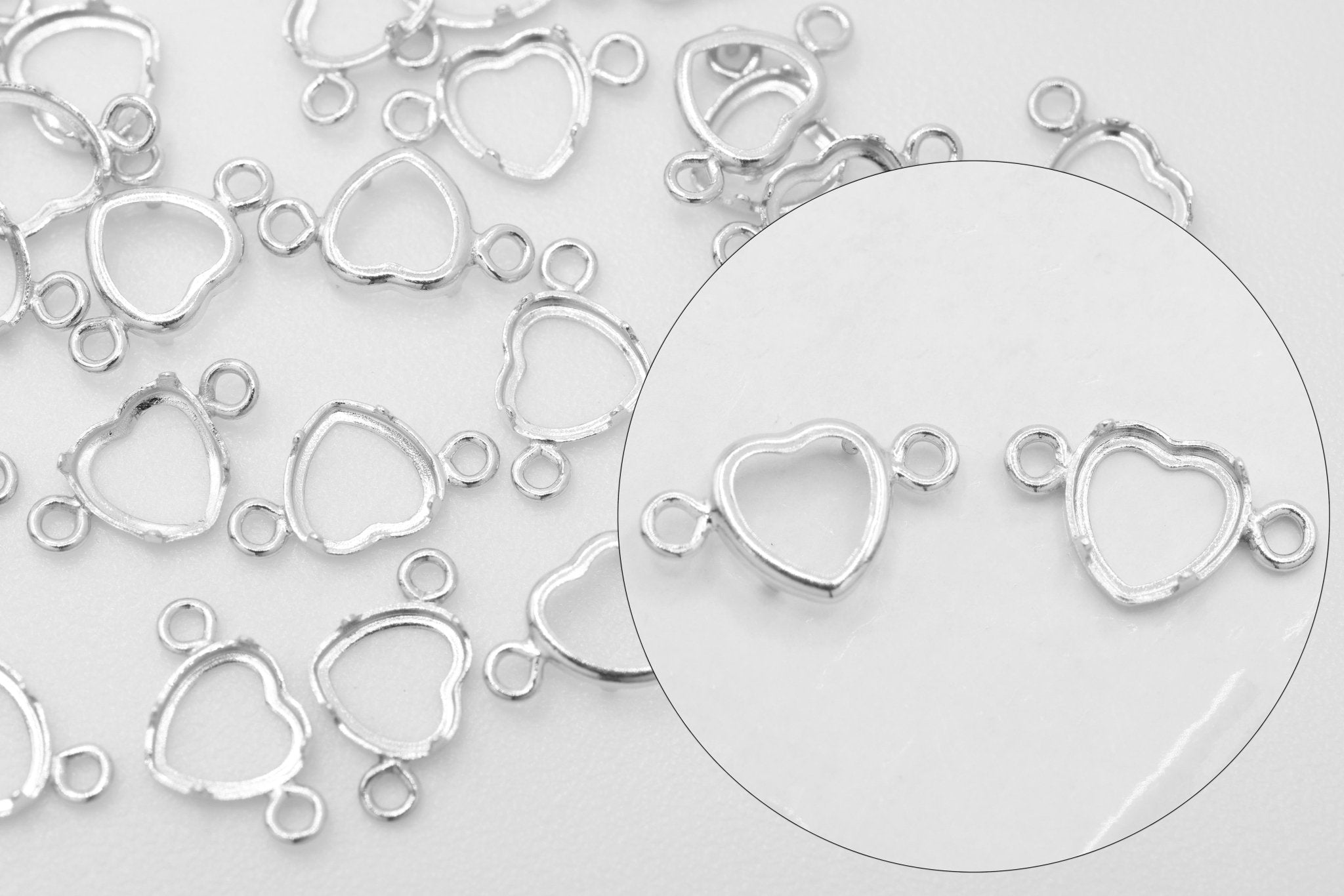 Heart Connector Bezel Self Set Bracket Charm, 925 Sterling Silver, 4mm x 4mm, Wholesale, Jewelry Making Charm - HarperCrown