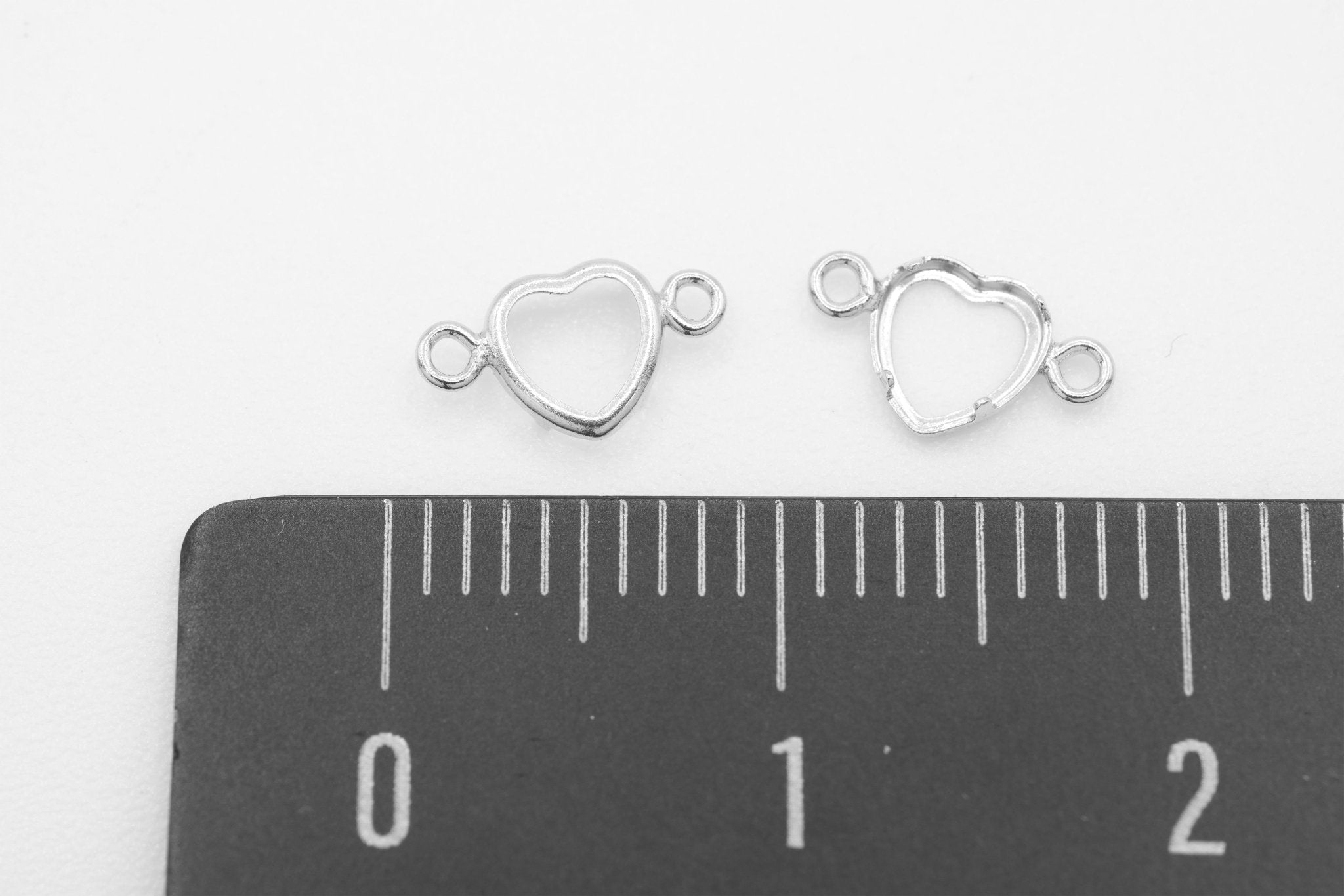 Heart Connector Bezel Self Set Bracket Charm, 925 Sterling Silver, 4mm x 4mm, Wholesale, Jewelry Making Charm - HarperCrown
